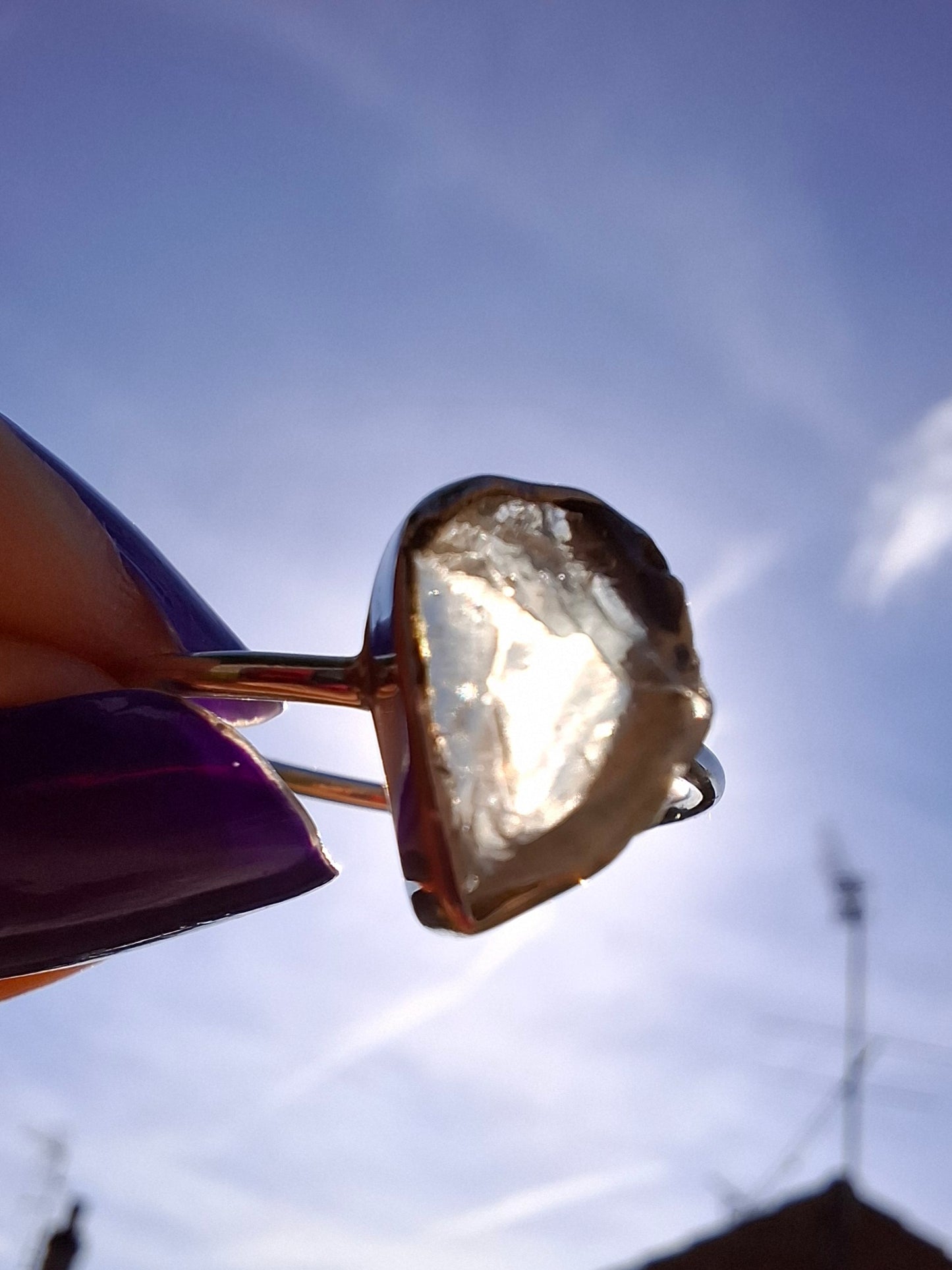 Libyan Desert Glass Ring, size large T, 925 Silver, Tektite (Ref: LR48)
