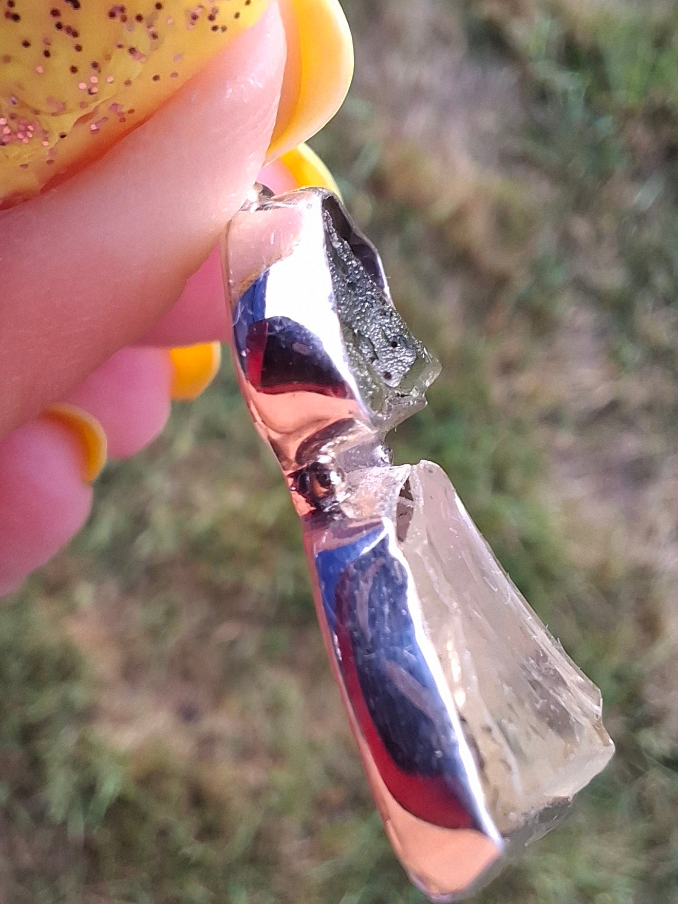 Moldavite & Libyan Desert Glass Pendant, 925 Silver, Tektite (Ref: MLP19)