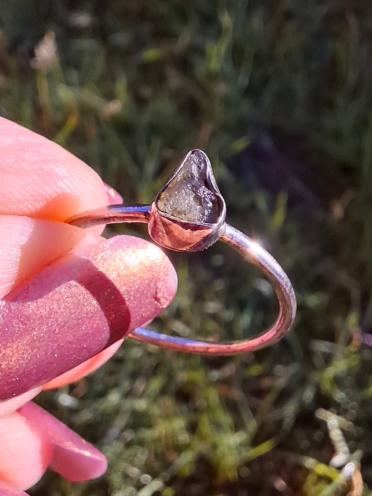 Moldavite Ring, size Q, 925 Silver, Tektite (Ref: R46)