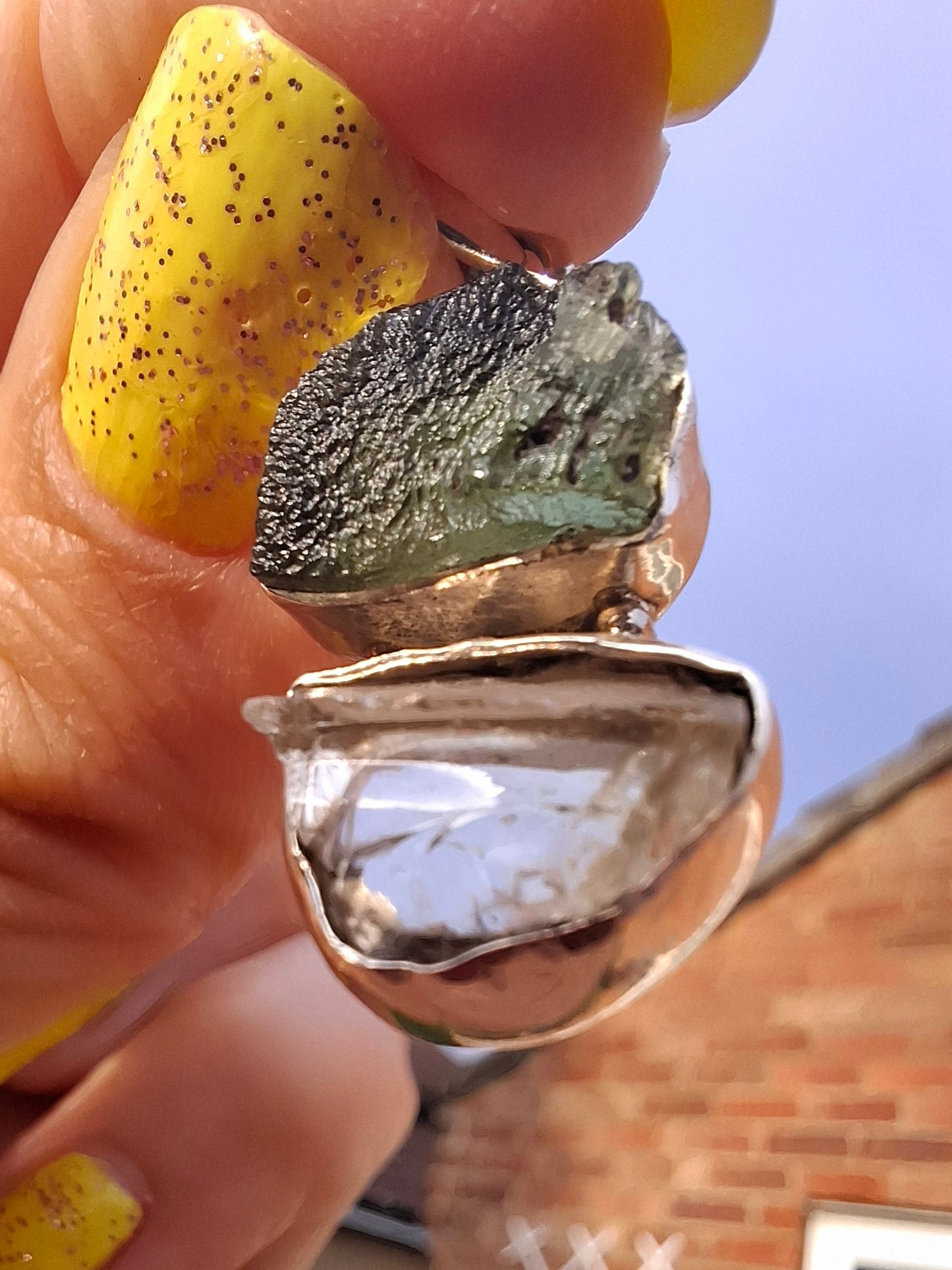 Moldavite & Libyan Desert Glass Pendant, 925 Silver, Tektite (Ref: MLP17)