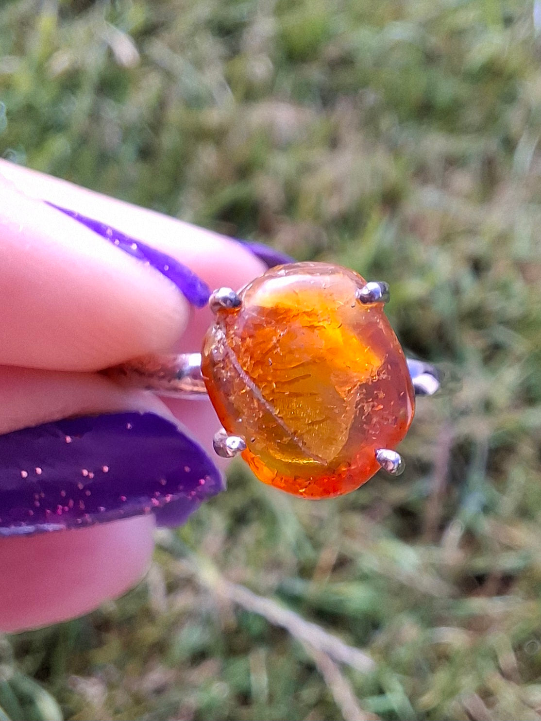 Baltic Amber Ring, size large X, 925 Silver, Fossil (Ref: AR35)