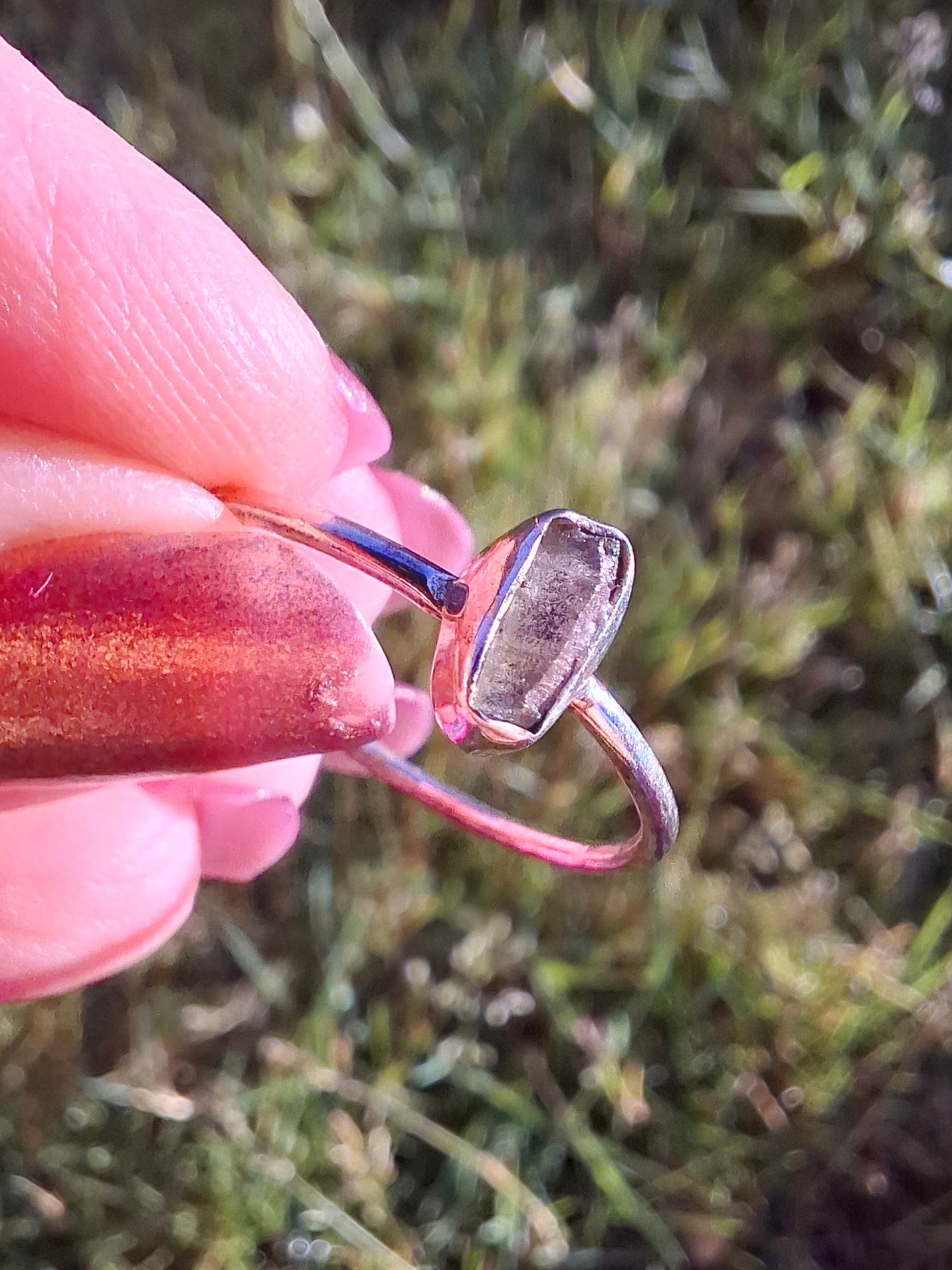 Moldavite Ring, size large T/small U, 925 Silver, Tektite (Ref: R71)