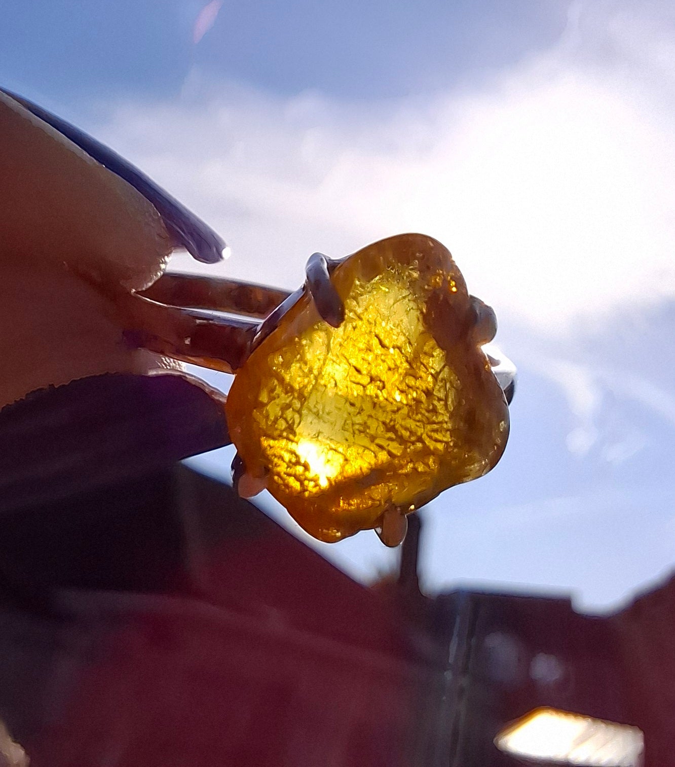 Baltic Amber Ring, size large R, 925 Silver, Fossil (Ref: AR16)