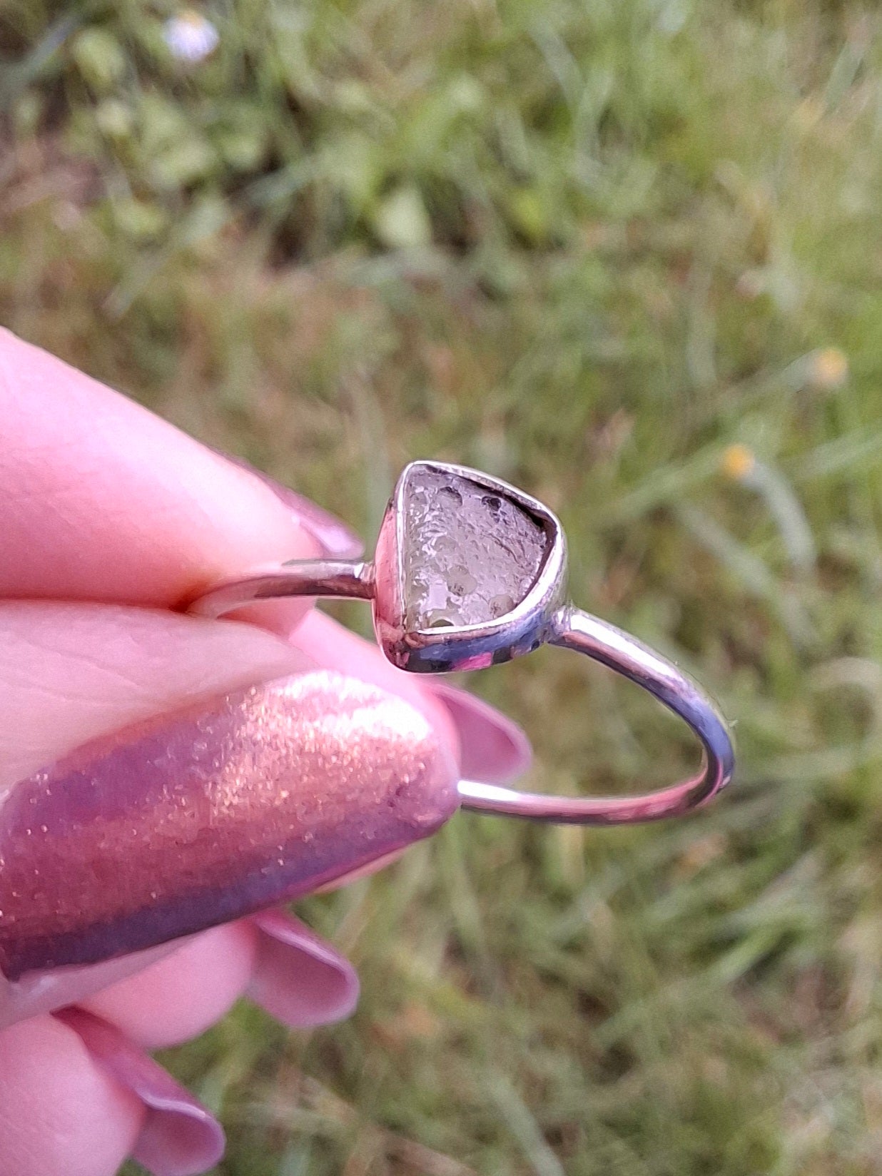 Moldavite Ring, size small S, 925 Silver, Tektite (Ref: R68)