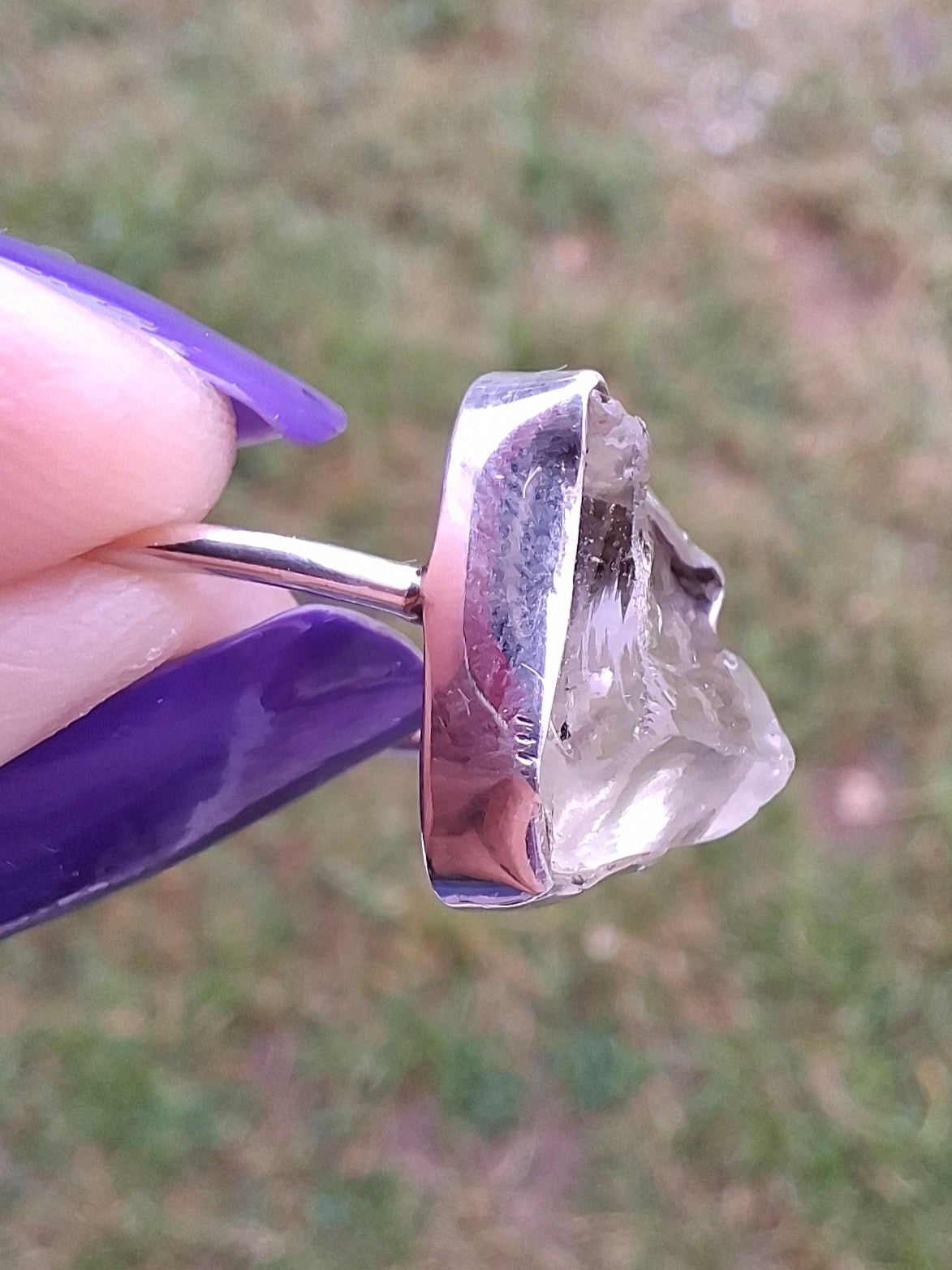 Libyan Desert Glass Ring, size P, 925 Silver, Tektite (Ref: LR26)