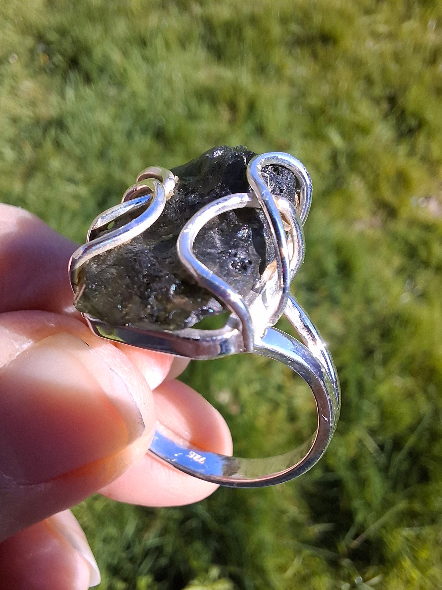 Moldavite Ring, size W, 925 silver, Tektite (Ref: R16)