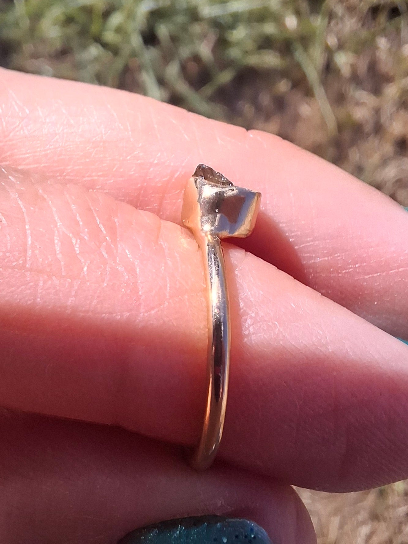 Moldavite Ring, 14K GOLD Plated, size large G / small H, Tektite (Ref: R334)