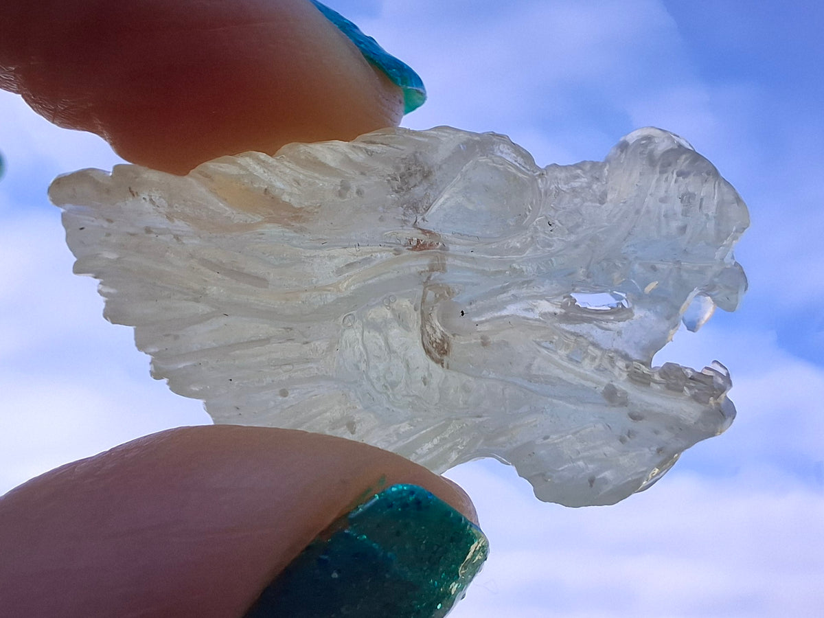 Libyan Desert Glass DRAGON HEAD carving, 9.66g, Tektite (Ref: Dragon 3)