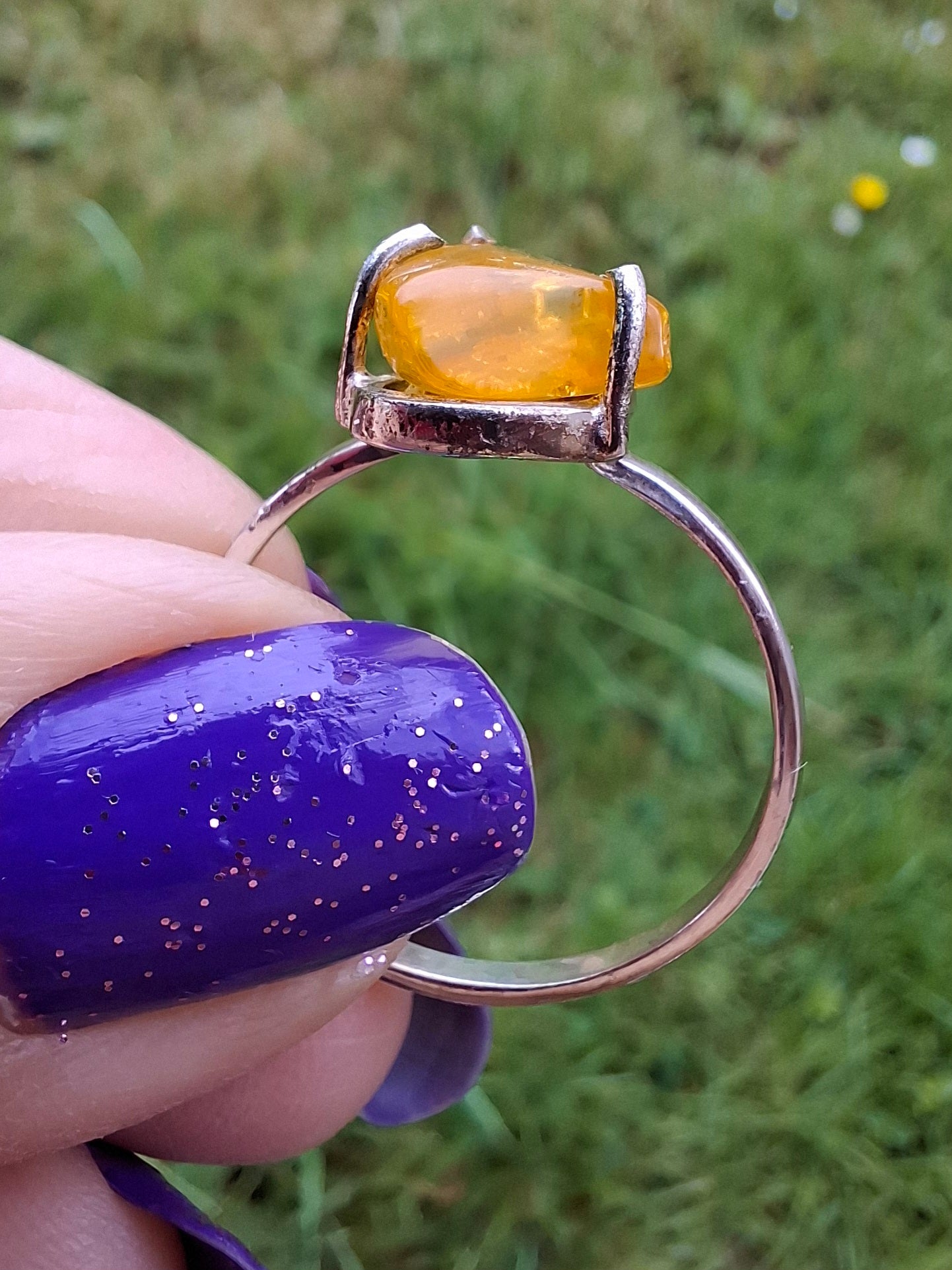 Baltic Amber Ring, size large U, 925 Silver, Fossil (Ref: AR21)