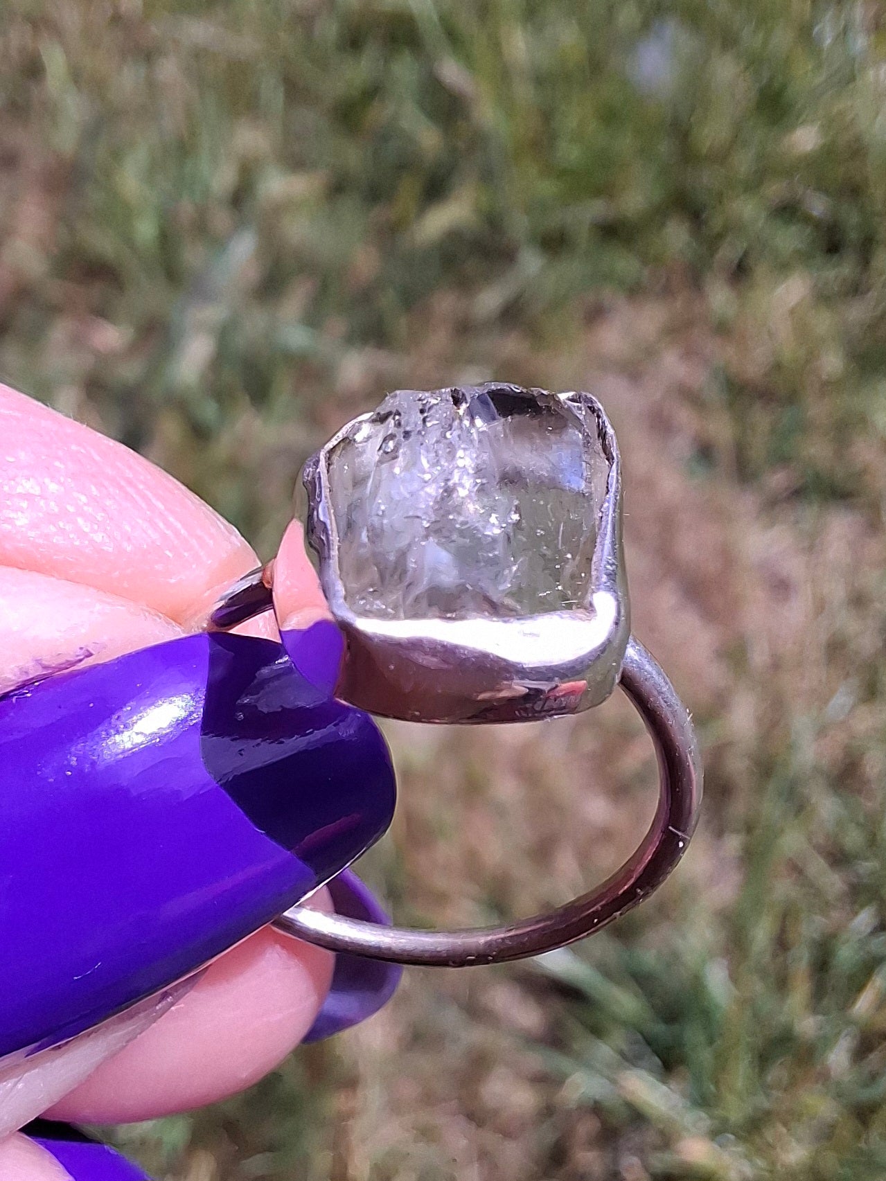 Libyan Desert Glass Ring, size L, 925 Silver, Tektite (Ref: LR18)