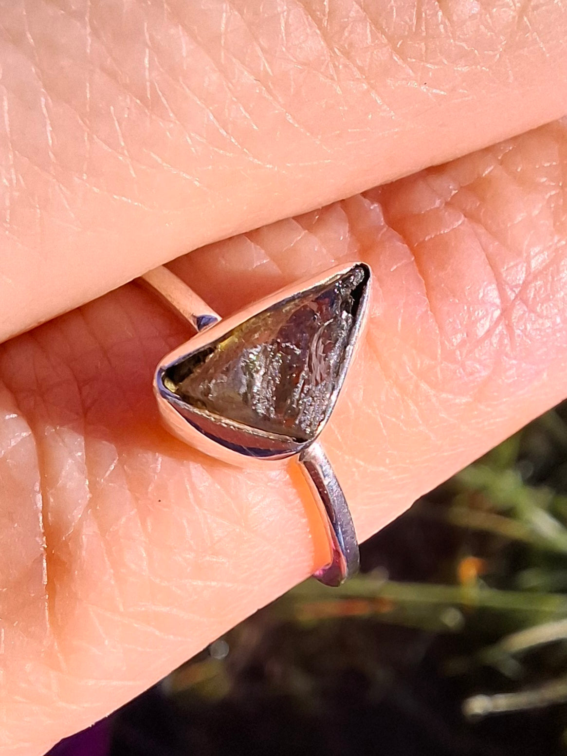 Moldavite Ring, size large K/small L, 925 Silver, Tektite (Ref: R57)