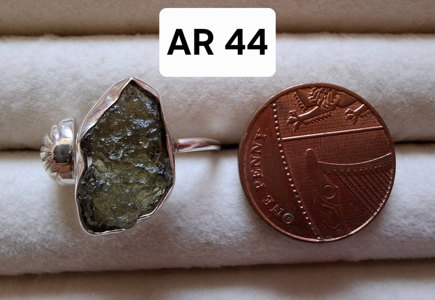 Moldavite ADJUSTABLE Ring, size large O, 925 Silver, Tektite (Ref: AR44)