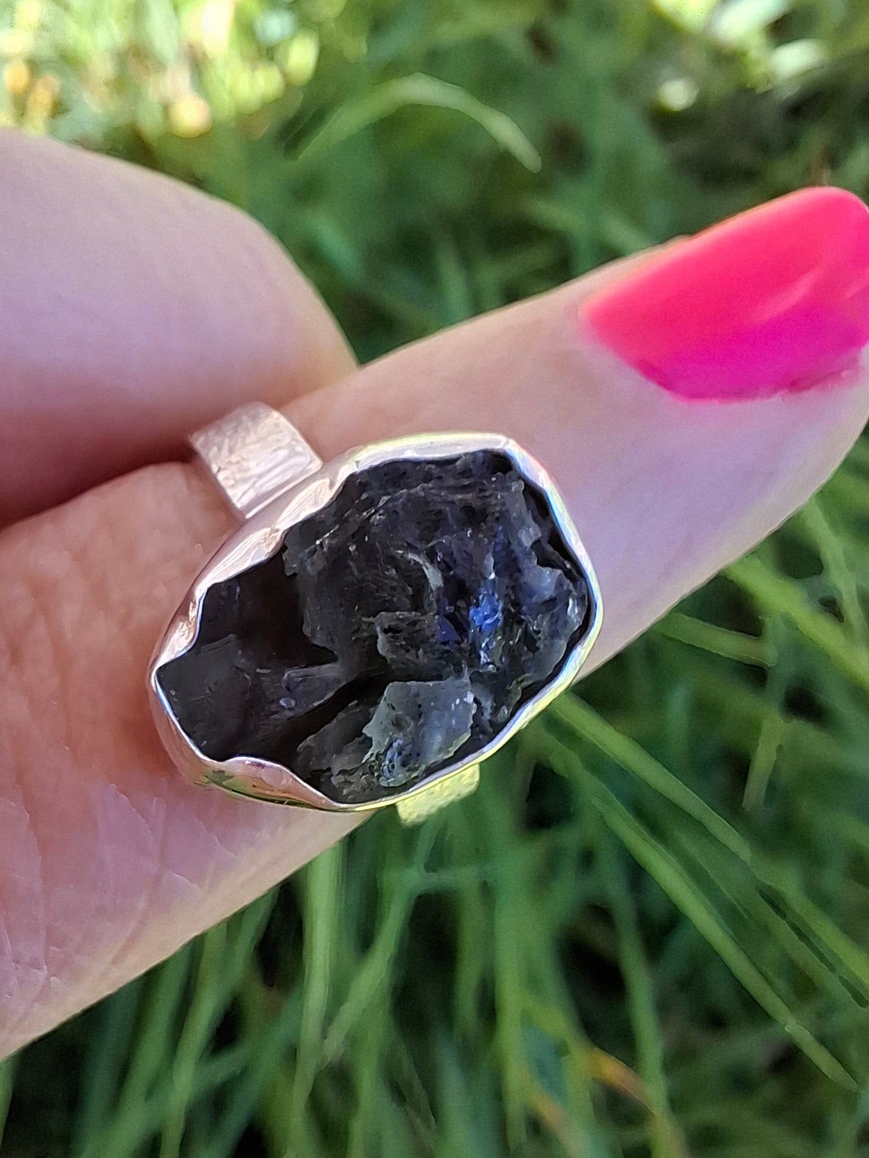 Moldavite Ring, size H, 925 Silver, Tektite (Ref: R294)