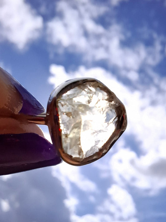 Libyan Desert Glass Ring, size large T, 925 Silver, Tektite (Ref: LR50)