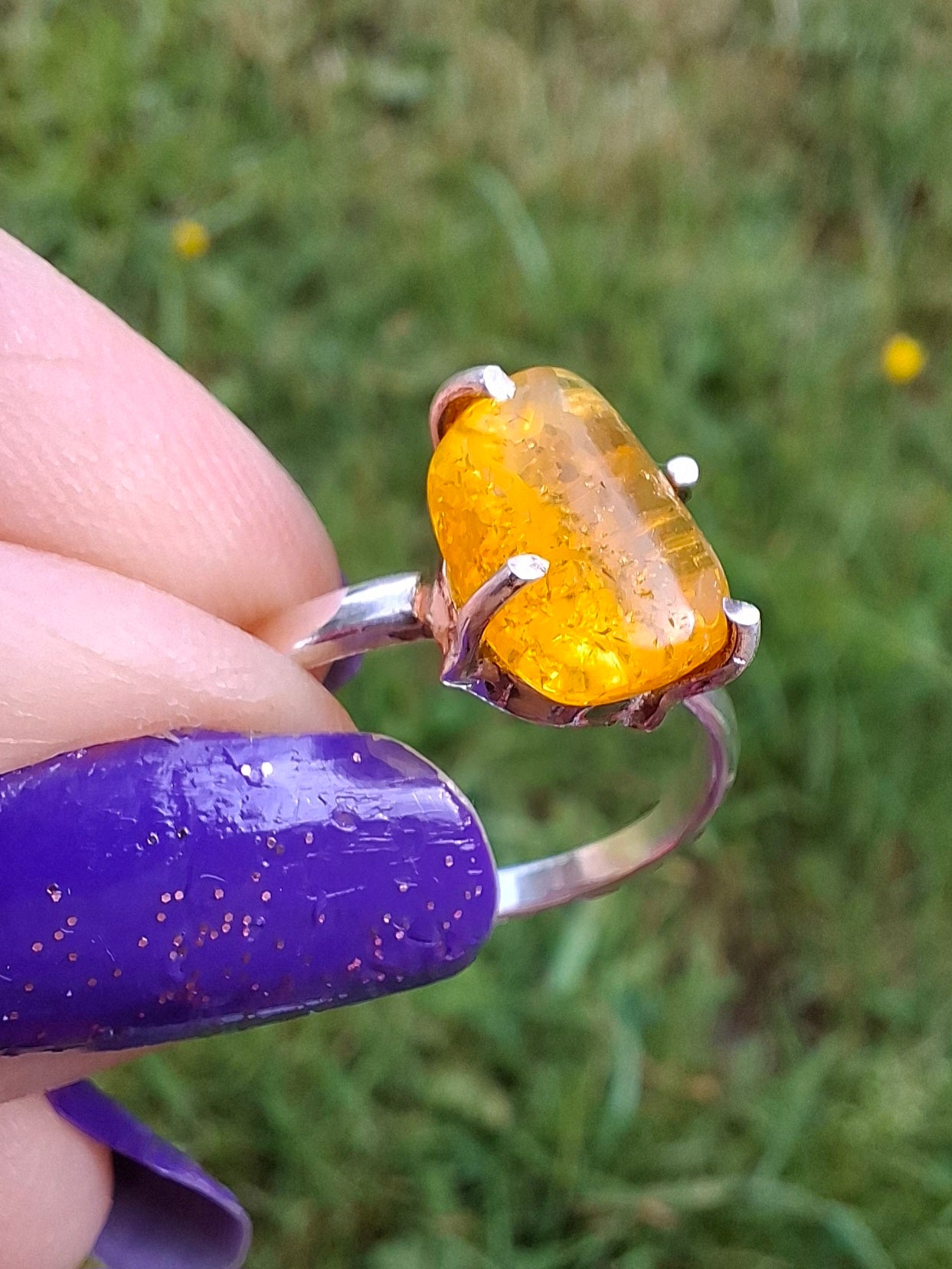 Baltic Amber Ring, size large O, 925 Silver, Fossil (Ref: AR12)