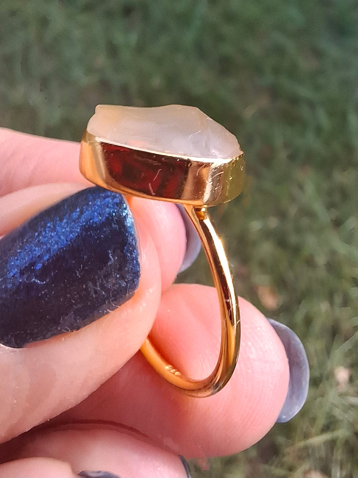 Libyan Desert Glass Ring, 14K GOLD Plated, size large M, Tektite (Ref: LR78)