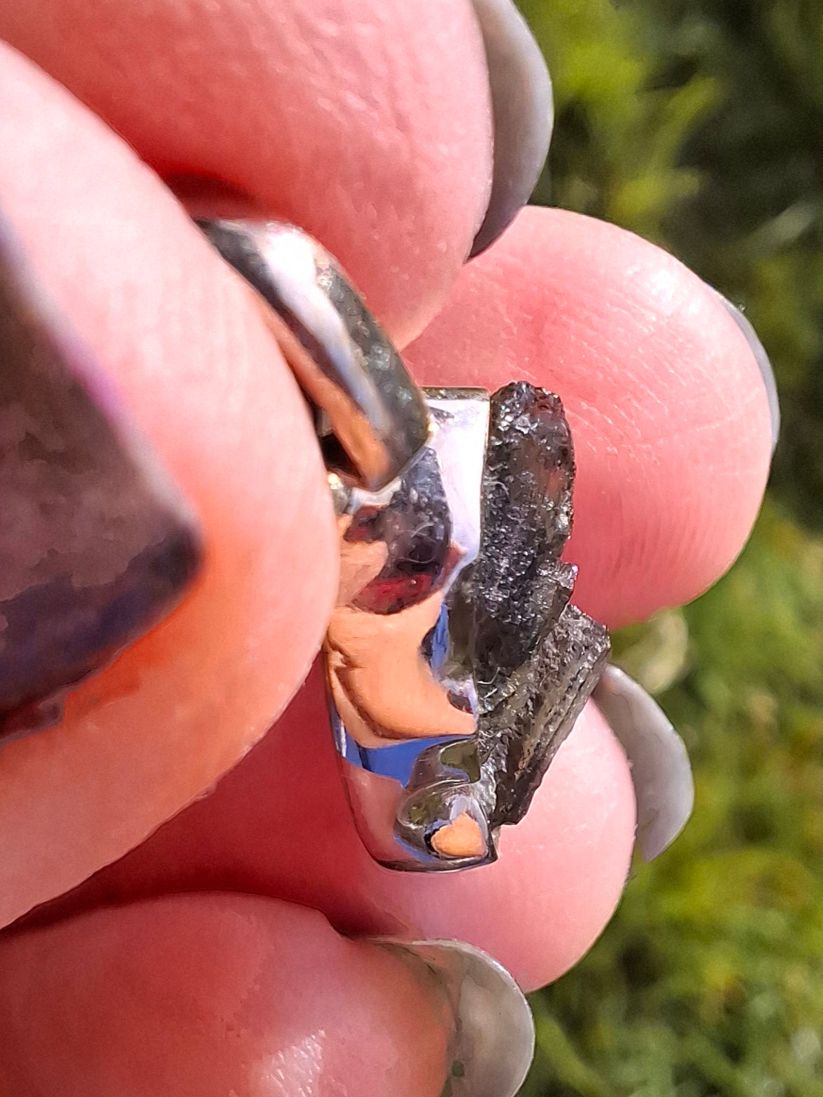 Moldavite Pendant, 925 silver, Tektite (Ref: P3)