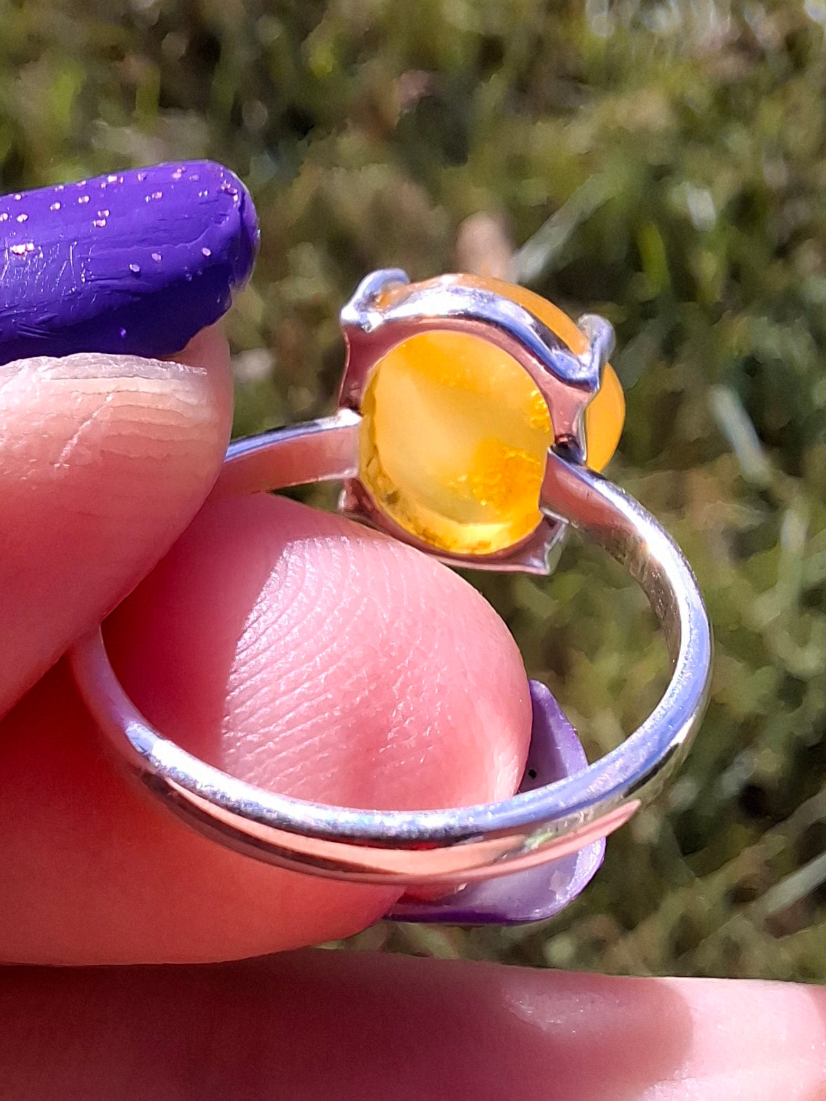 Baltic Amber Ring, size large L, 925 Silver, Fossil (Ref: AR2)
