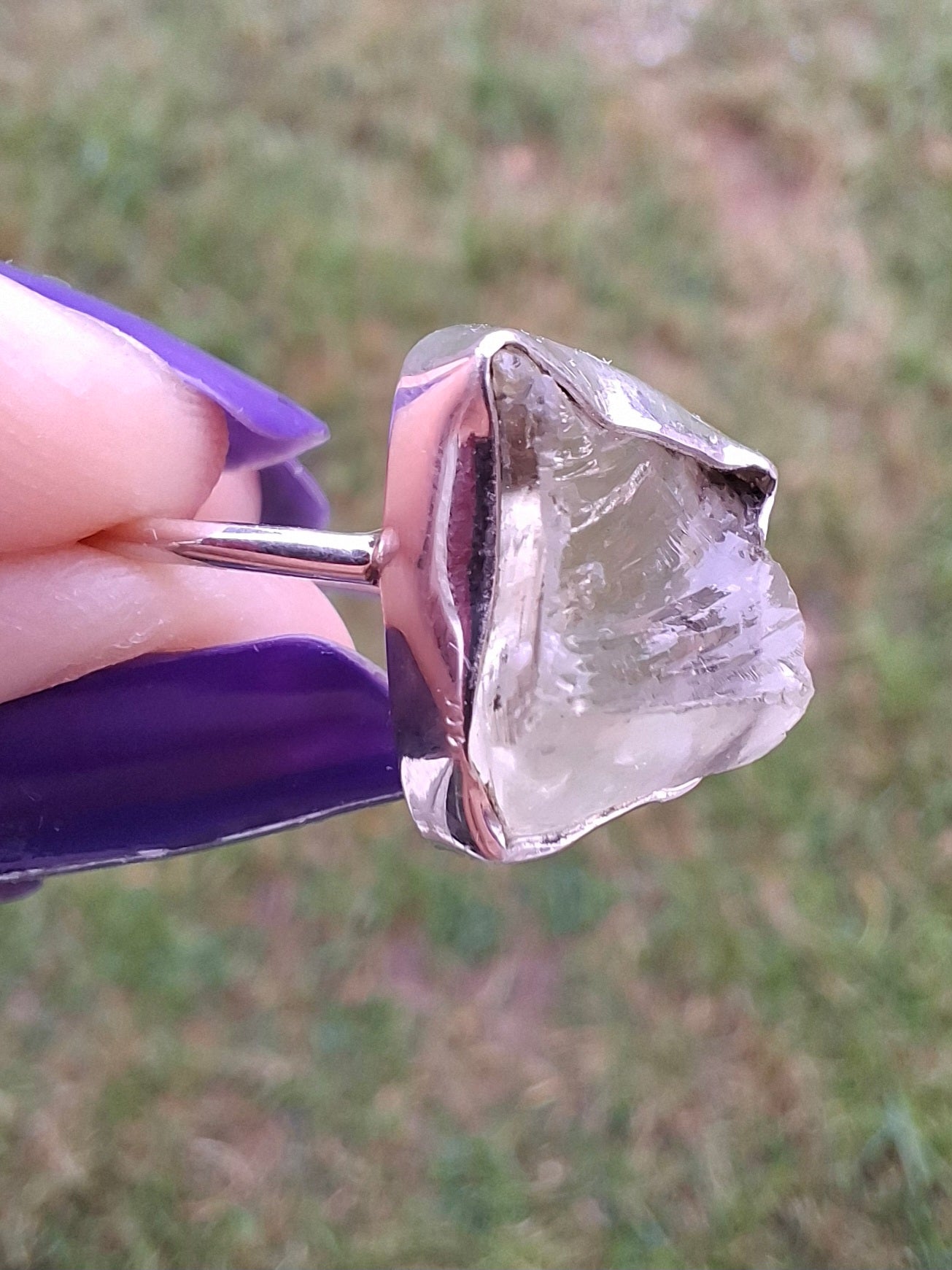 Libyan Desert Glass Ring, size P, 925 Silver, Tektite (Ref: LR26)