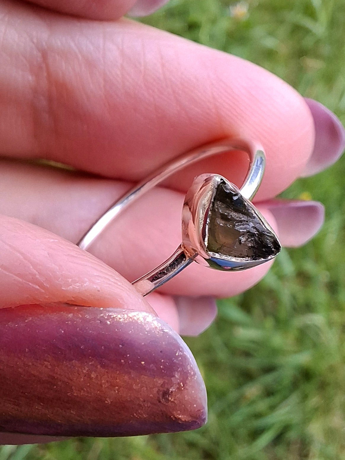 Moldavite Ring, size large R/small S, 925 Silver, Tektite (Ref: R53)