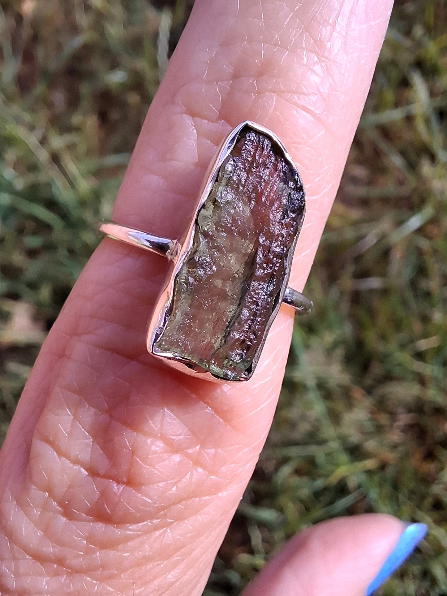 Moldavite Ring, size K, 925 Silver, Tektite (Ref: R21)