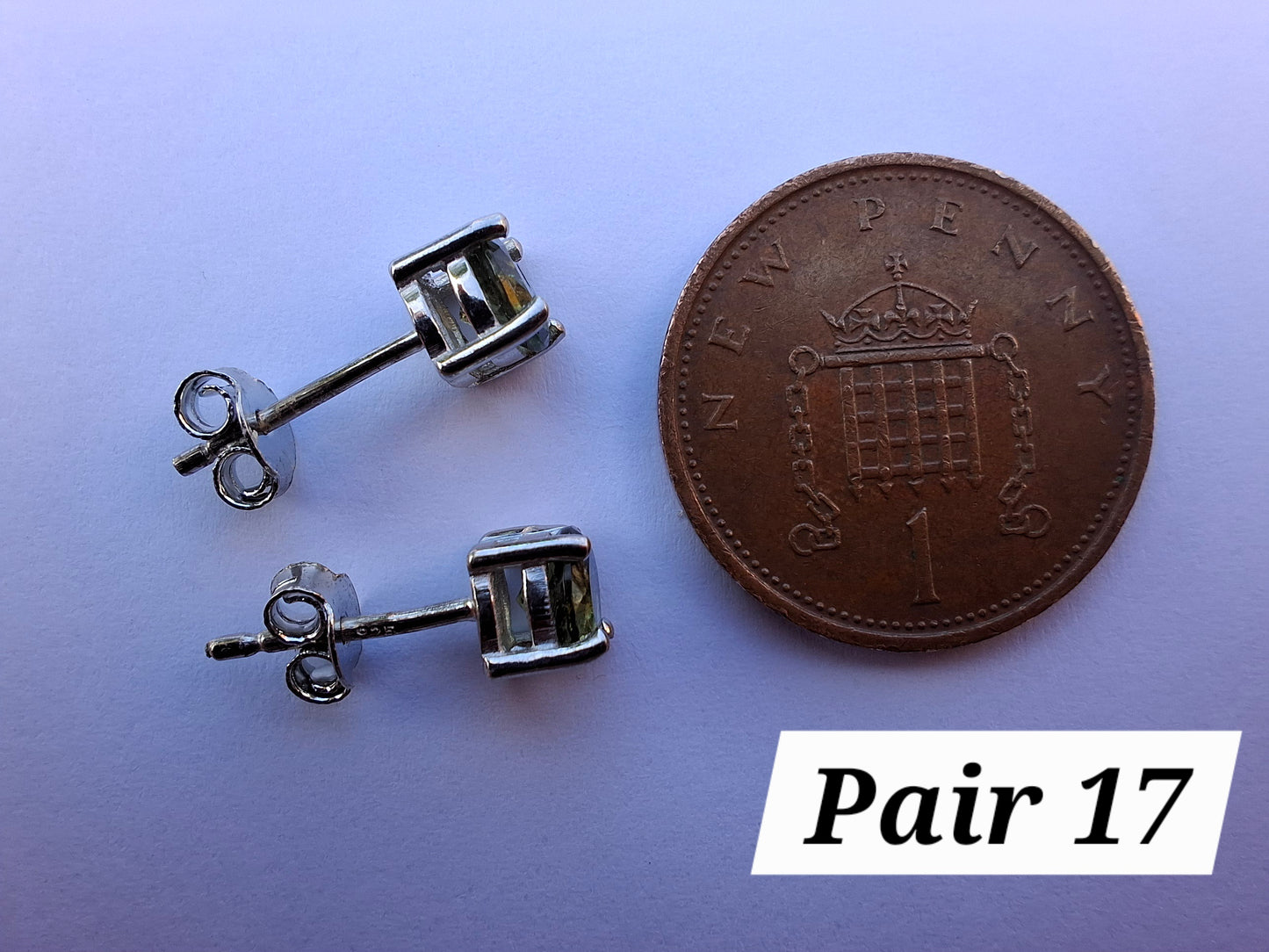 Moldavite (faceted) 5mm STUD EARRINGS, 925 Silver, Tektite (Ref: Pair17)