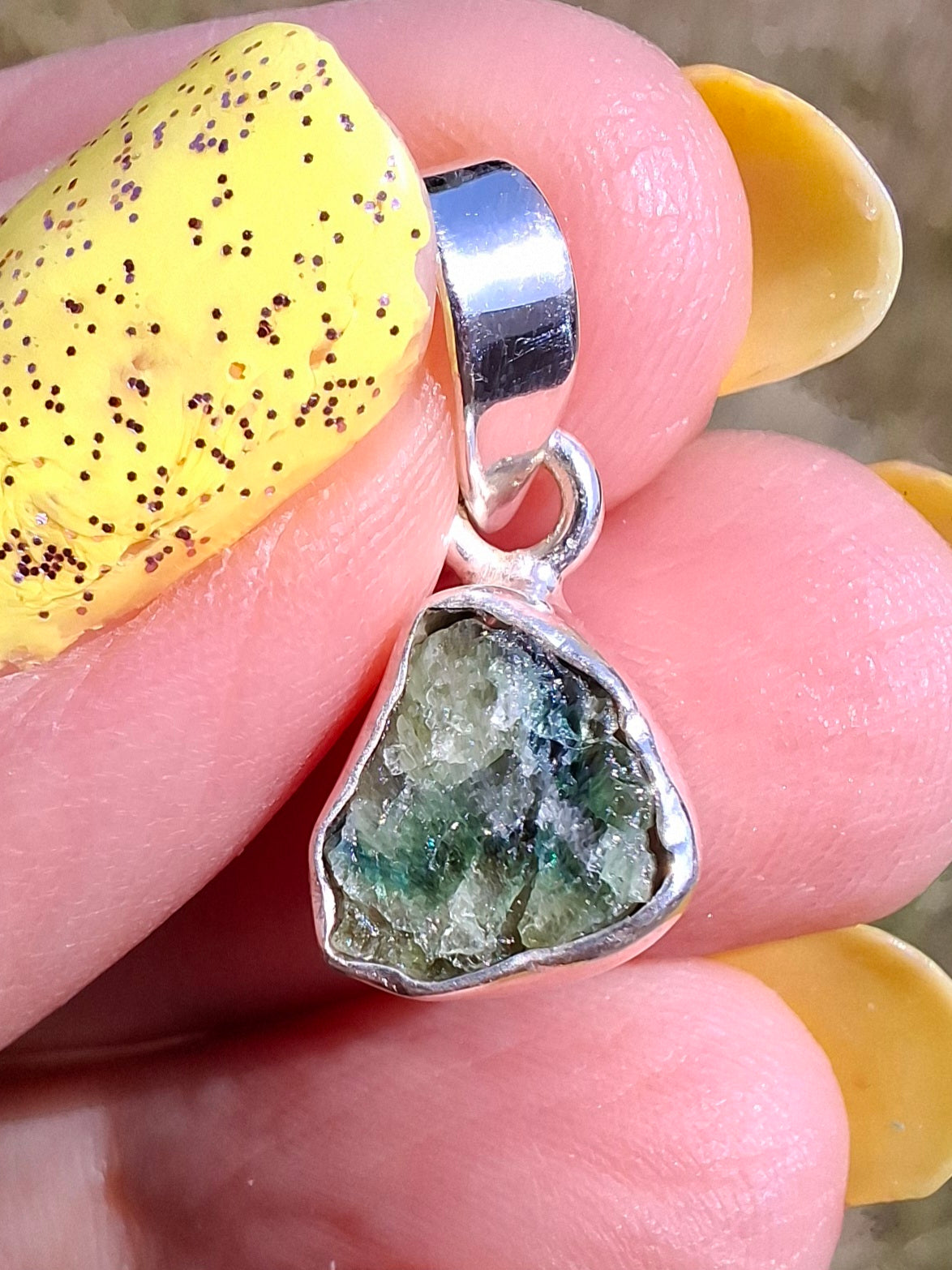 Green Tourmaline Pendant, 925 Silver, Crystal (Ref: GT16)