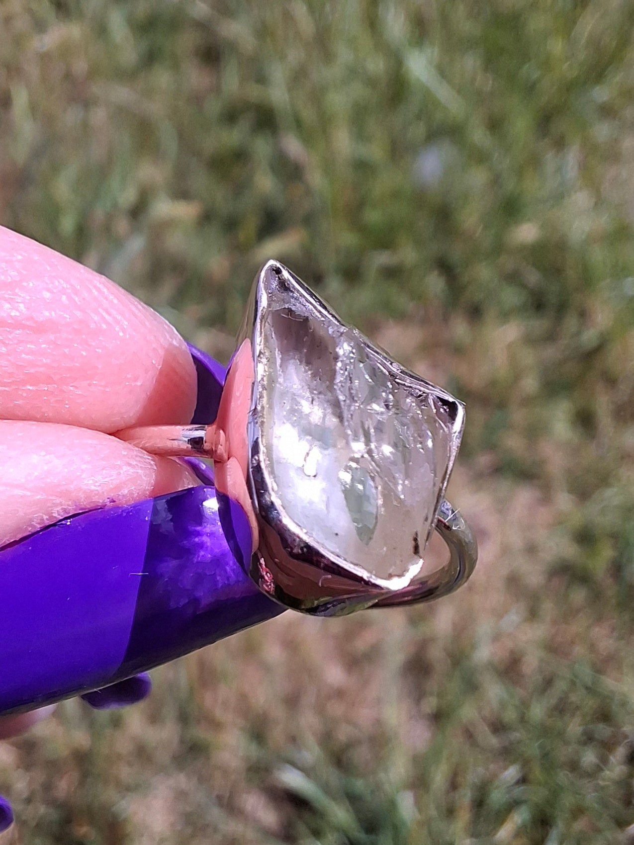 Libyan Desert Glass Ring, size large O, 925 Silver, Tektite (Ref: LR23)