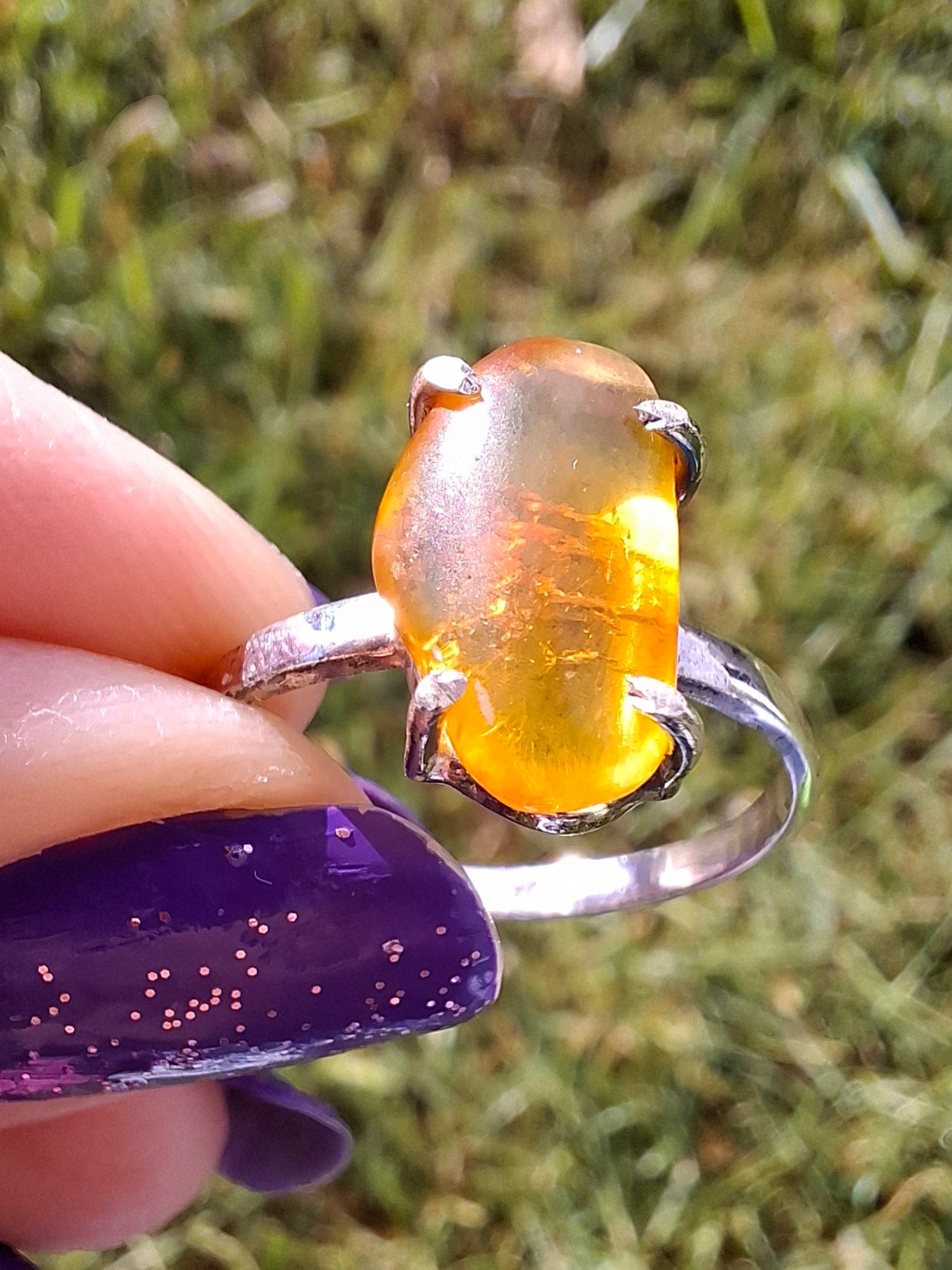 Baltic Amber Ring, size large T, 925 Silver, Fossil (Ref: AR18)