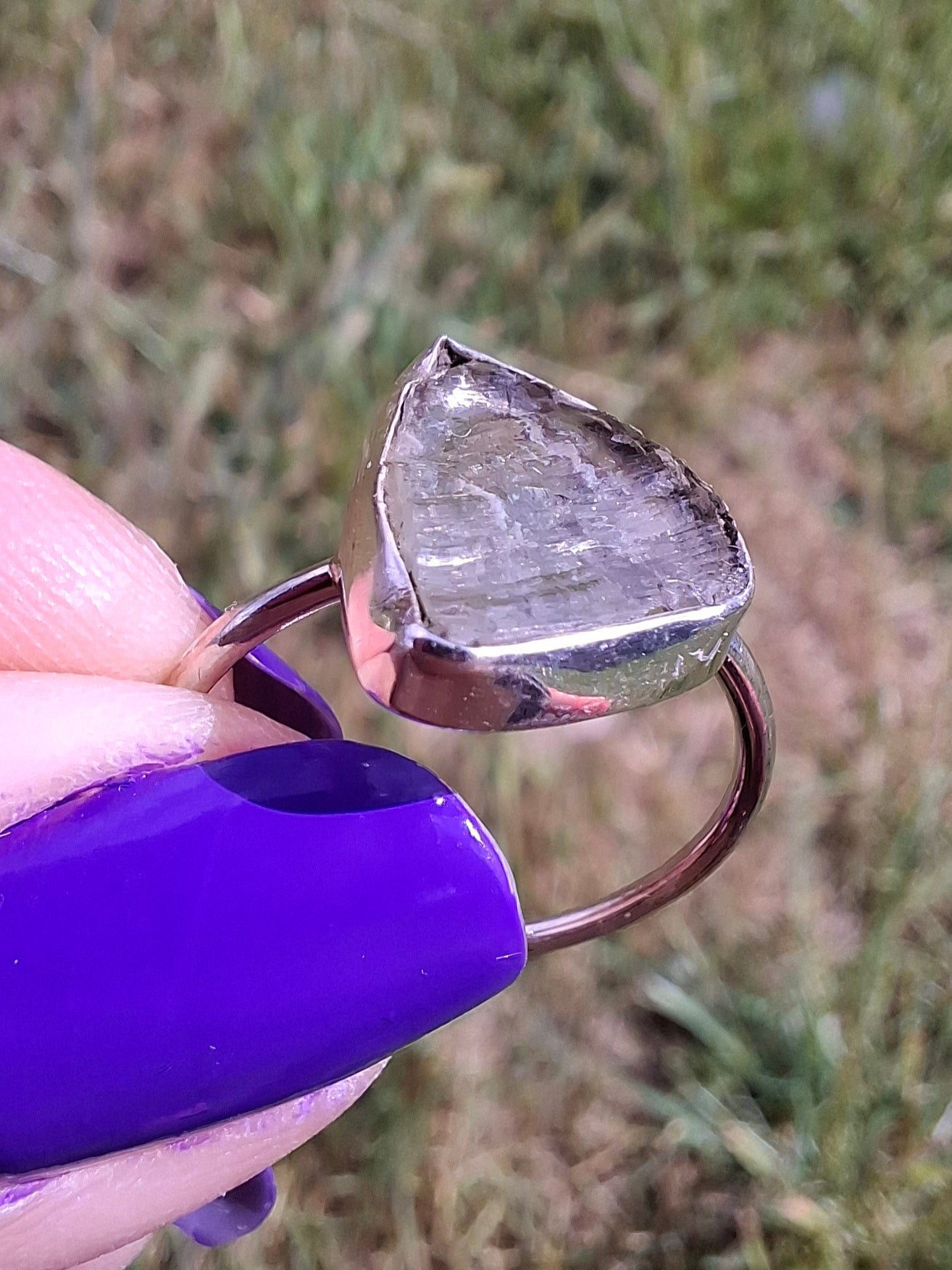 Libyan Desert Glass Ring, size large Q, 925 Silver, Tektite (Ref: LR35)