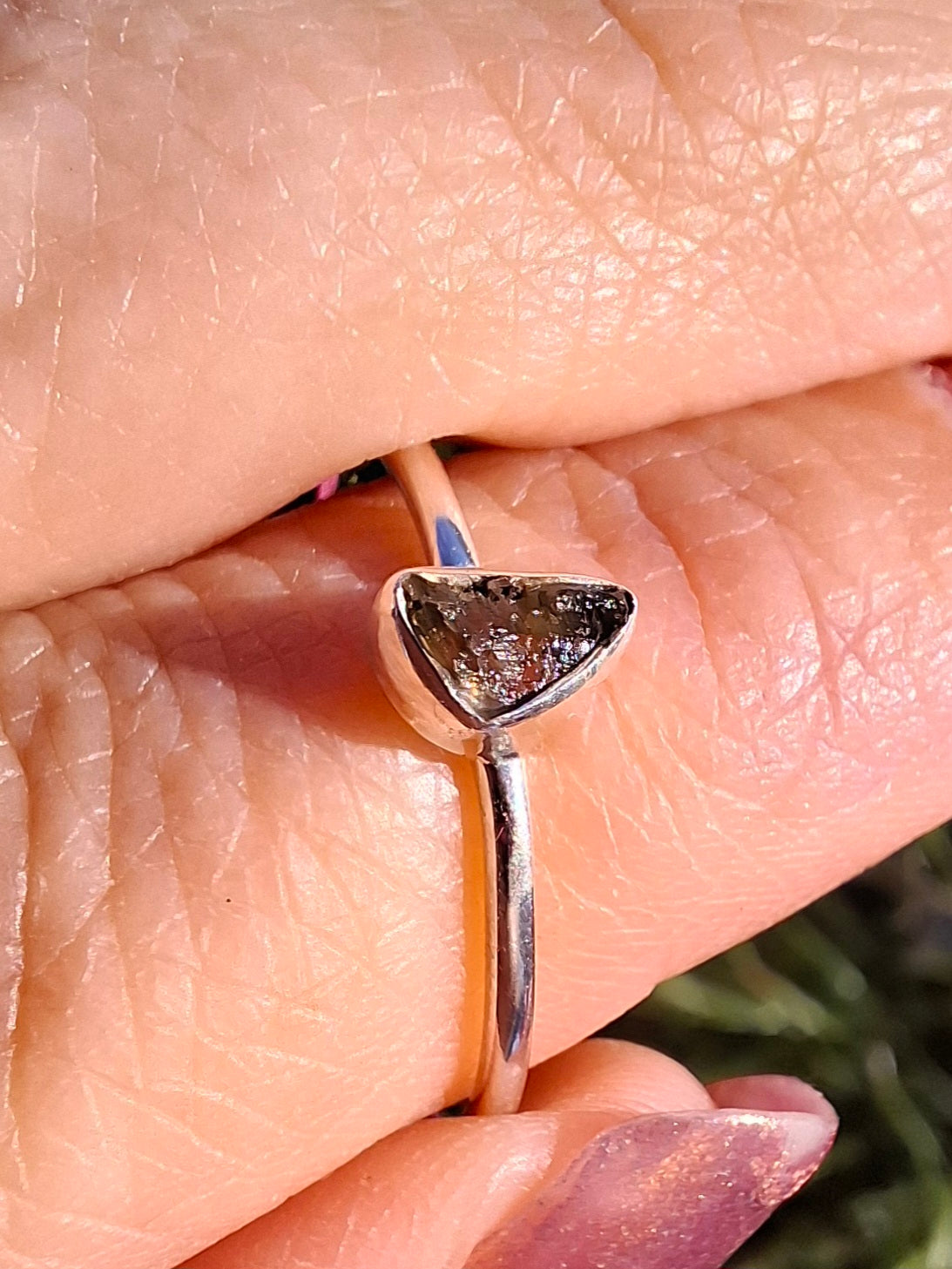 Moldavite Ring, size small T, 925 silver, Tektite (Ref: 56)