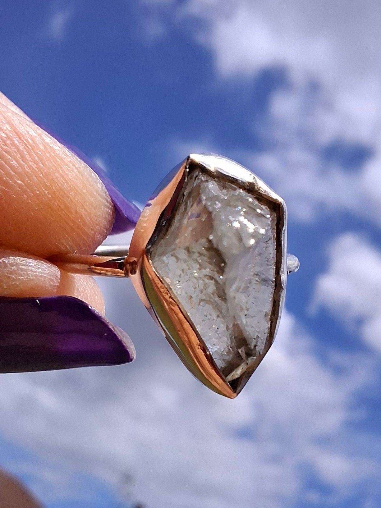 Libyan Desert Glass Ring, size Large O, 925 Silver, Tektite (Ref: LR21)
