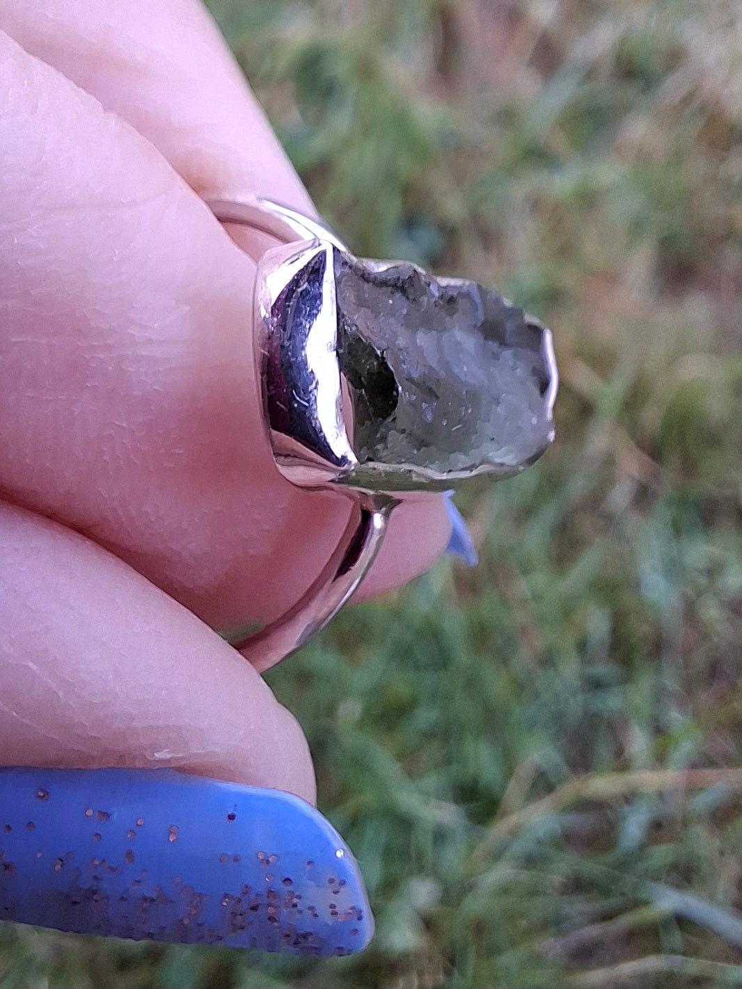 Moldavite Ring, size K, 925 Silver, Tektite (Ref: R21)
