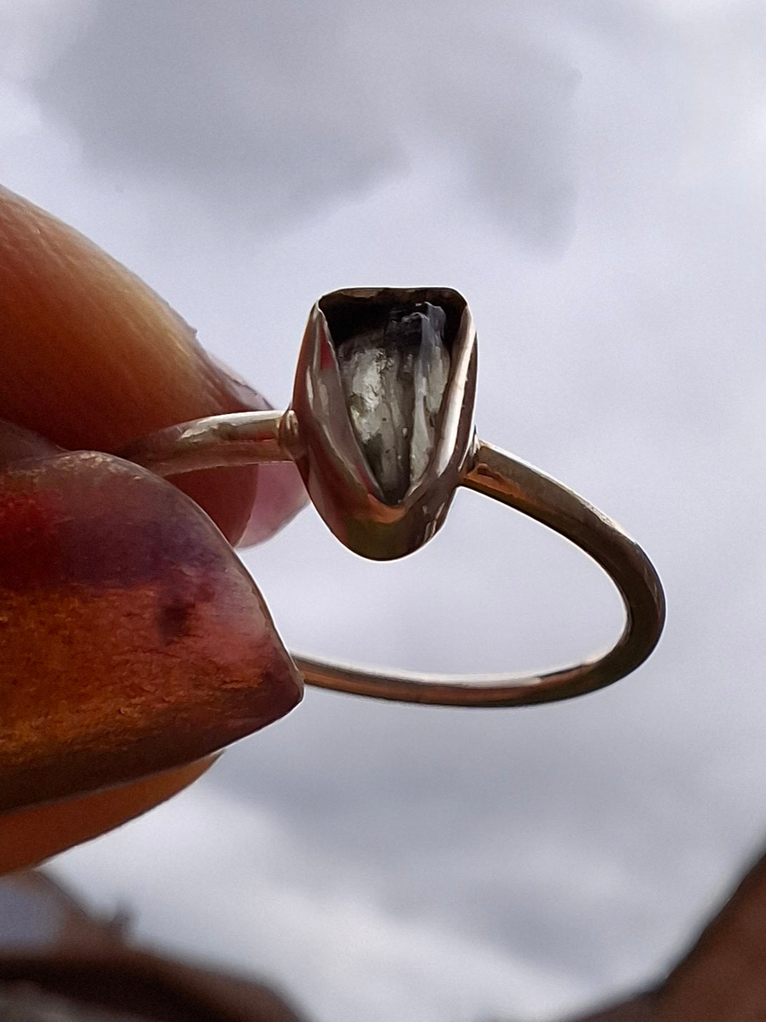 Moldavite Ring, size small L, 925 Silver, Tektite (Ref: R62)