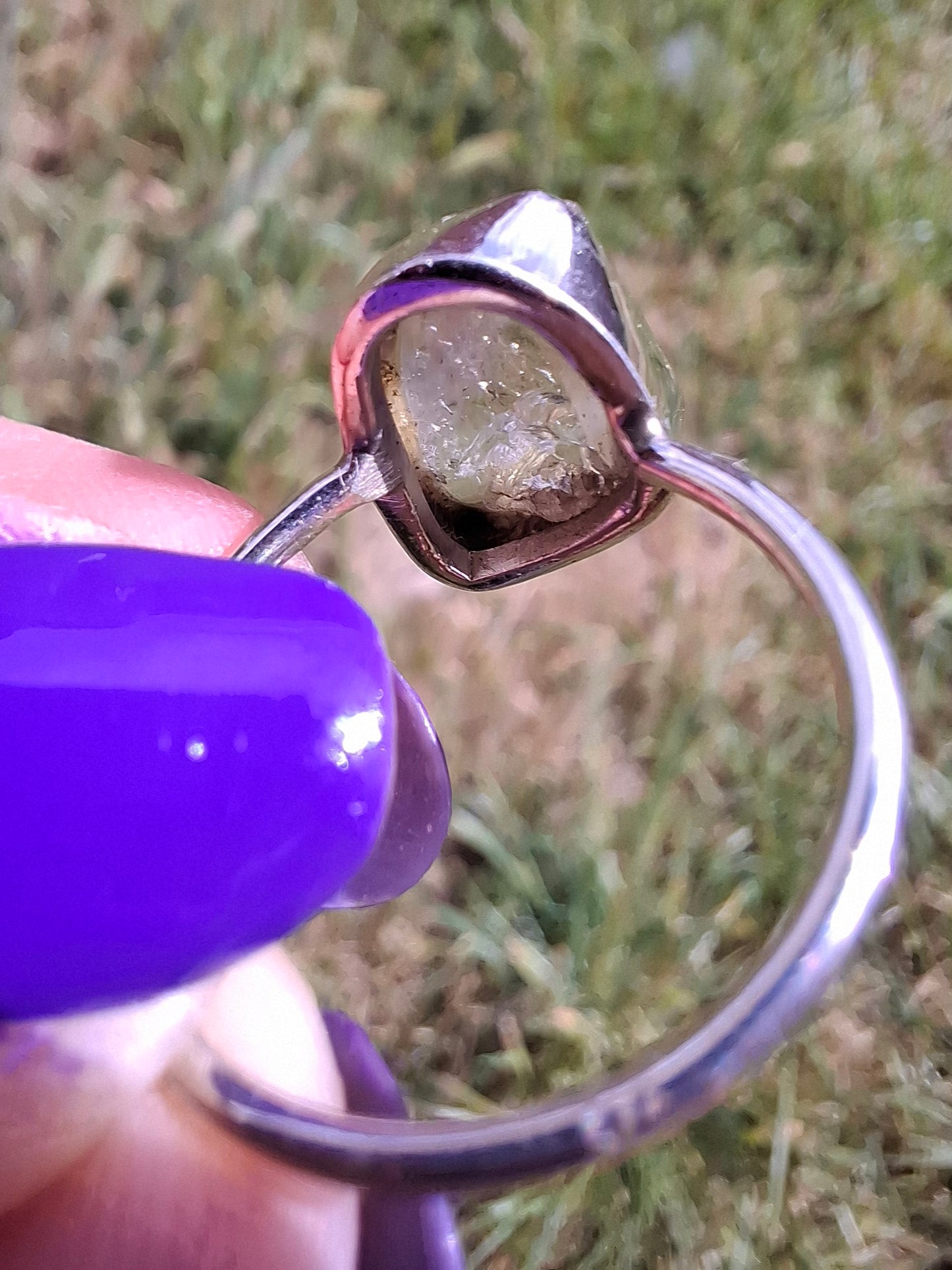 Libyan Desert Glass Ring, size large O, 925 Silver, Tektite (Ref: LR23)