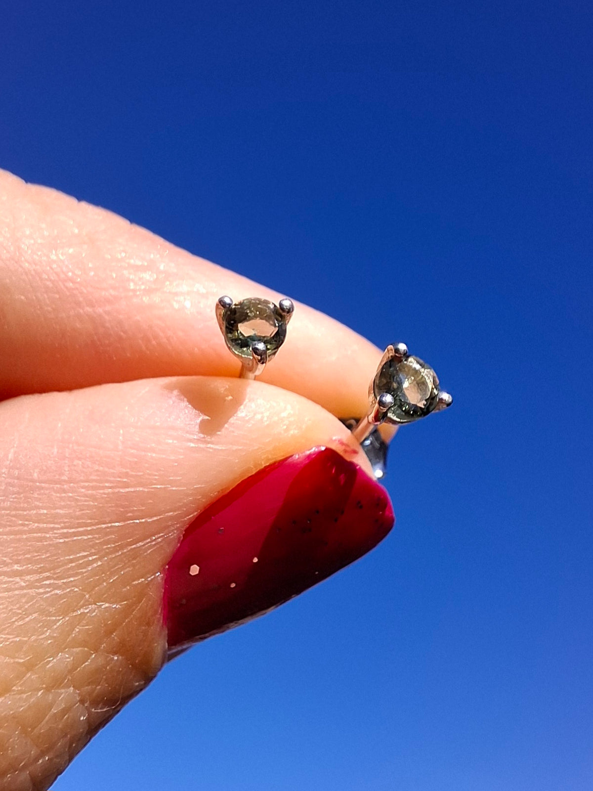 Moldavite (Faceted) 3mm Stud Earrings, 925 Silver (Ref: Pair59)