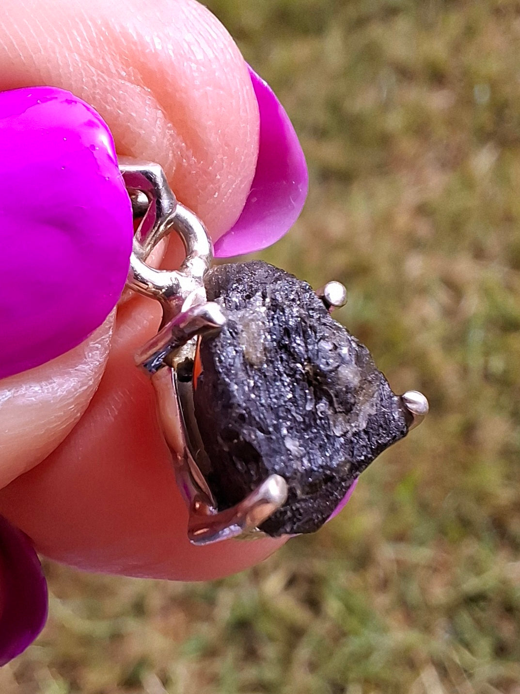 Moldavite Claw Pendant, 925 Silver, Tektite (Ref: P18)
