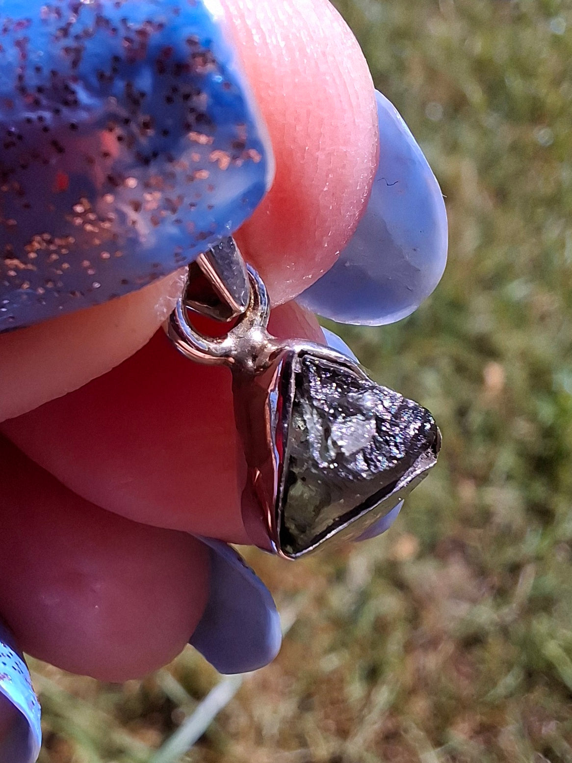 Moldavite Pendant, 925 Silver, Tektite (Ref: P83)