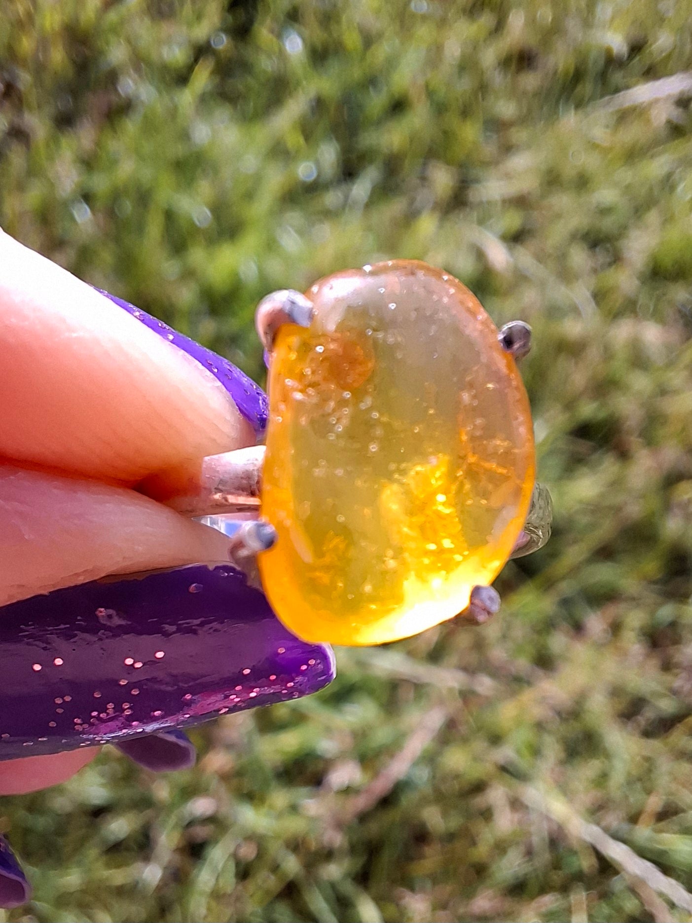 Baltic Amber Ring, size large K, 925 Silver, Fossil (Ref: AR31)