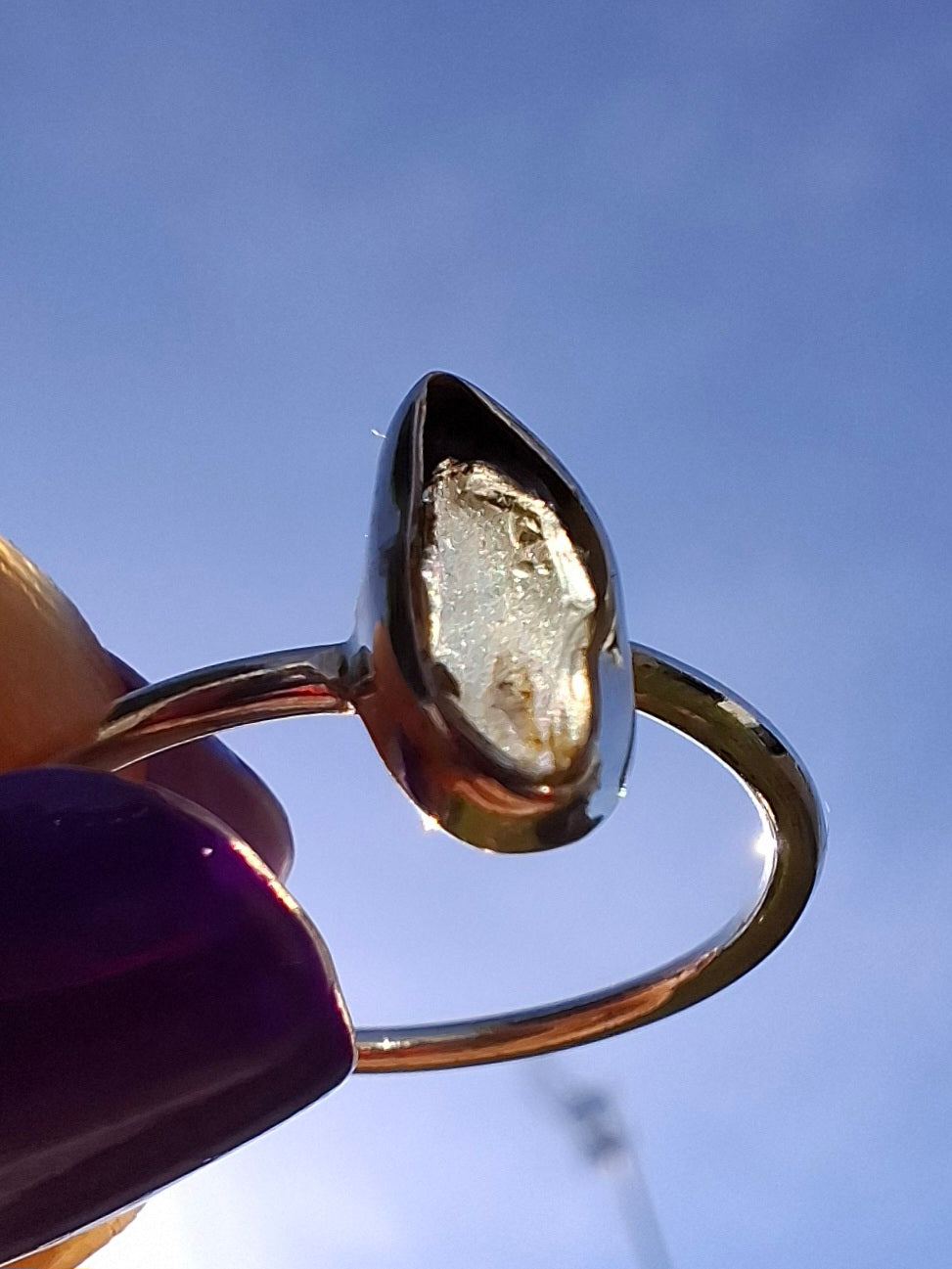 Moldavite Ring, size large M/small N, 925 Silver, Tektite (Ref: R39)