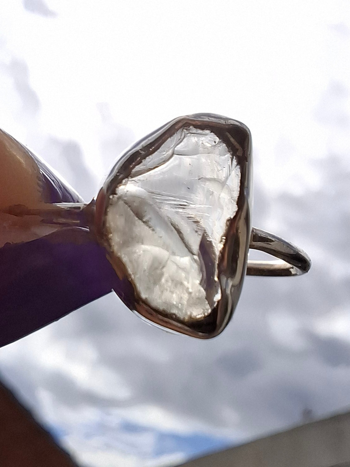 Libyan Desert Glass Ring, size large W, 925 Silver, Tektite (Ref: LR63)