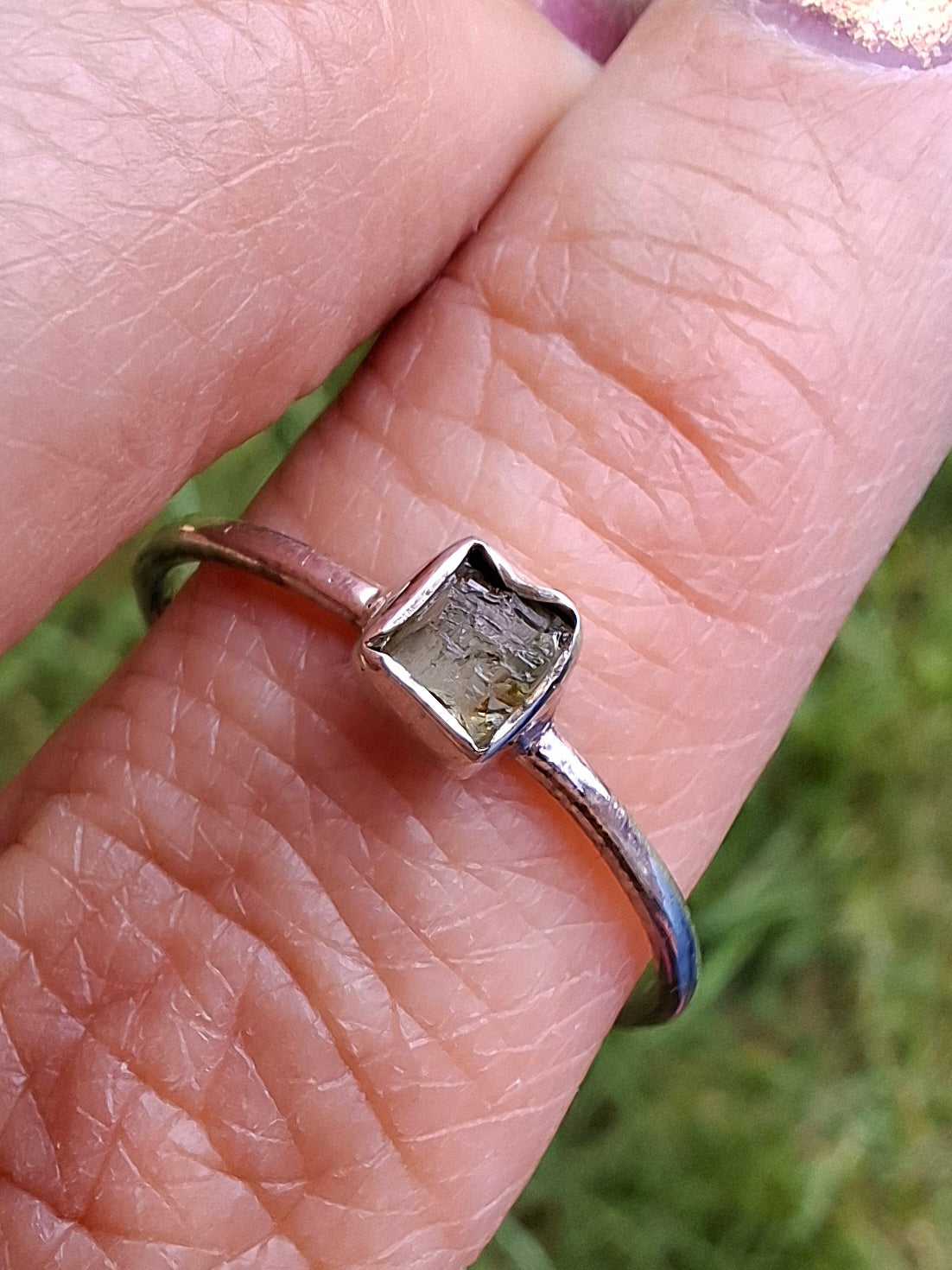 Moldavite Ring, size large R/small S, 925 Silver, Tektite (Ref: R65)