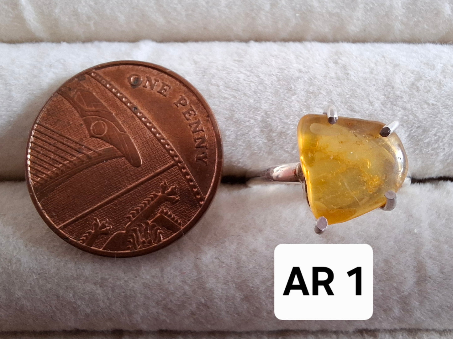 Baltic Amber Ring, size large K/small L, 925 Silver, Fossil (Ref: AR1)