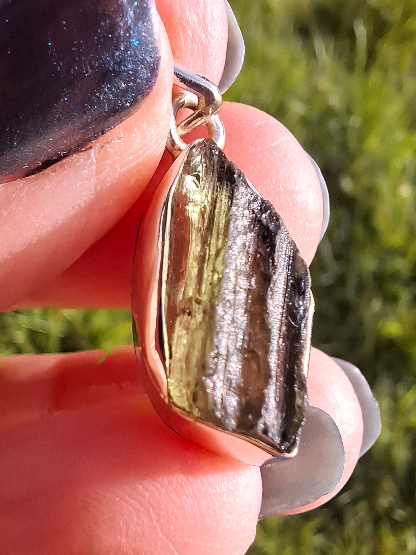 Moldavite Pendant, 925 Silver, Tektite (Ref: P13)