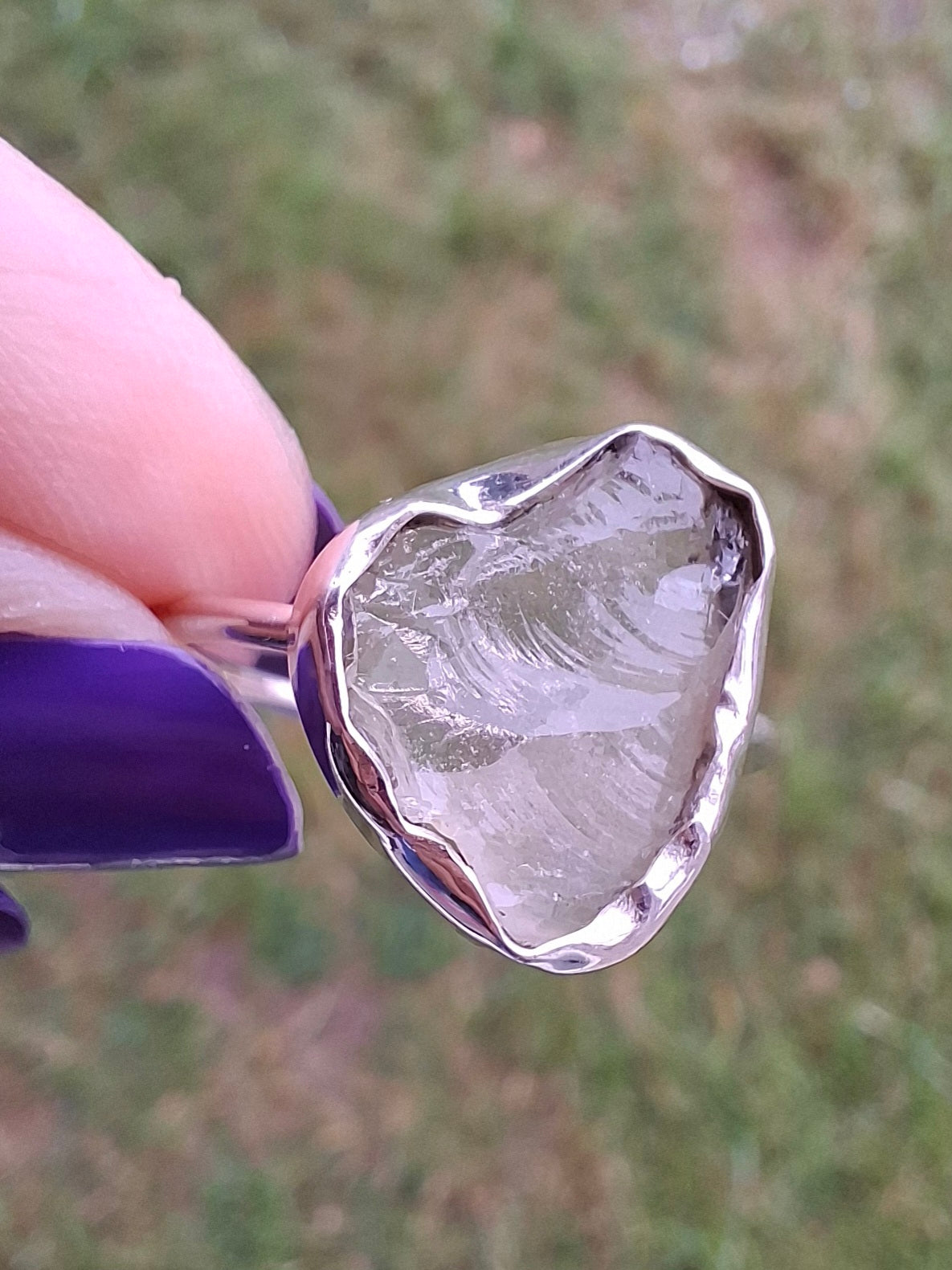 Libyan Desert Glass Ring, size large P, 925 Silver, Tektite (Ref: LR32)