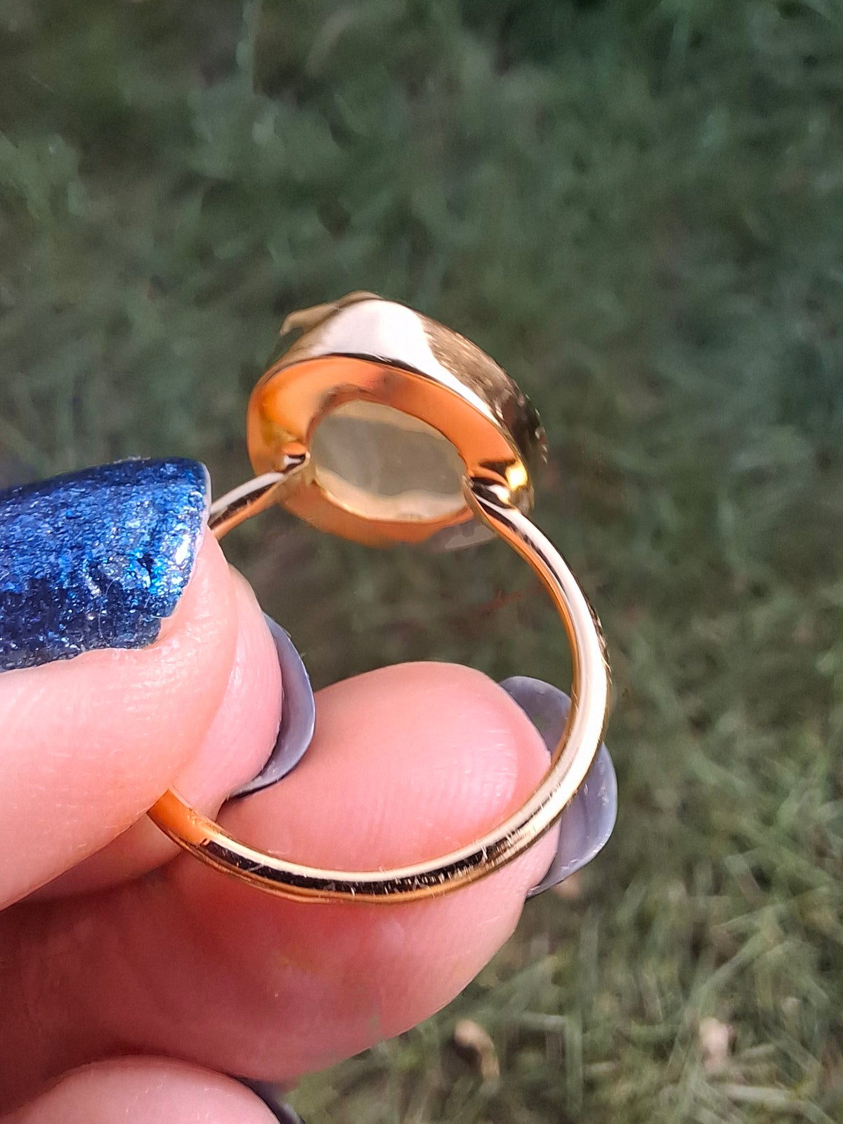 Libyan Desert Glass Ring, 14K GOLD Plated, size large M, Tektite (Ref: LR78)