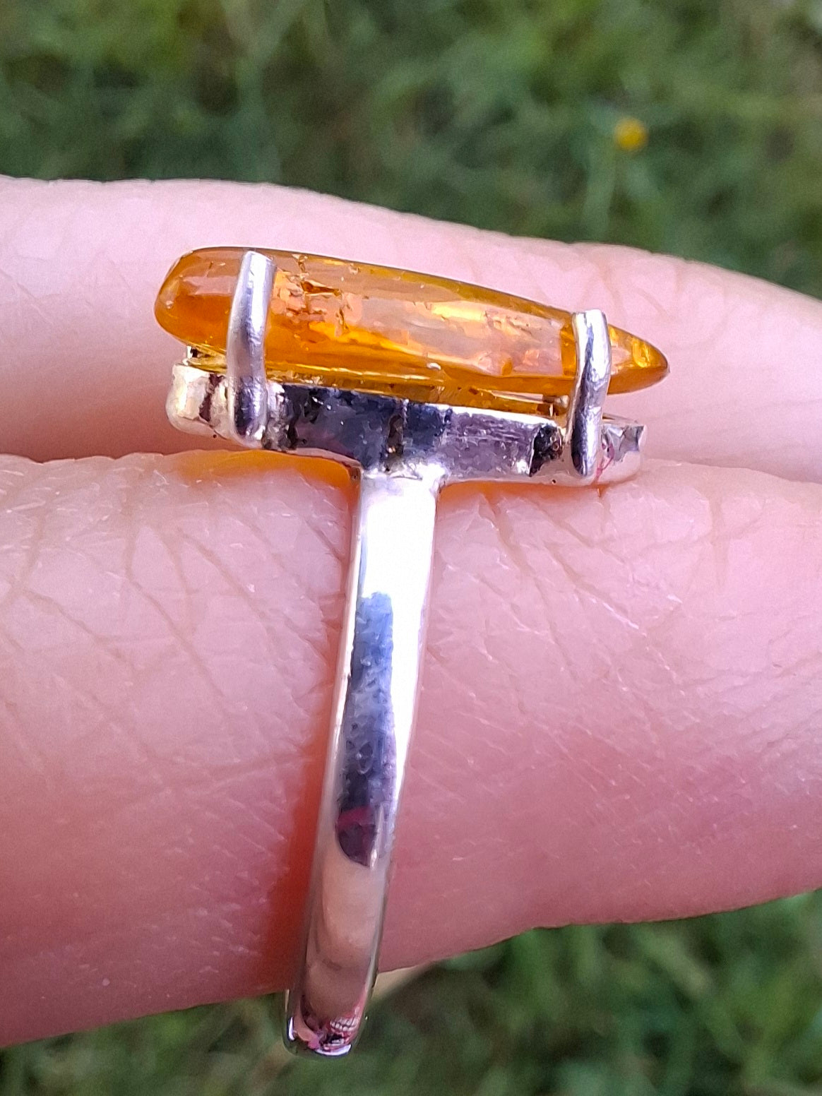 Baltic Amber Ring, size large L, 925 Silver, Fossil (Ref: AR3)