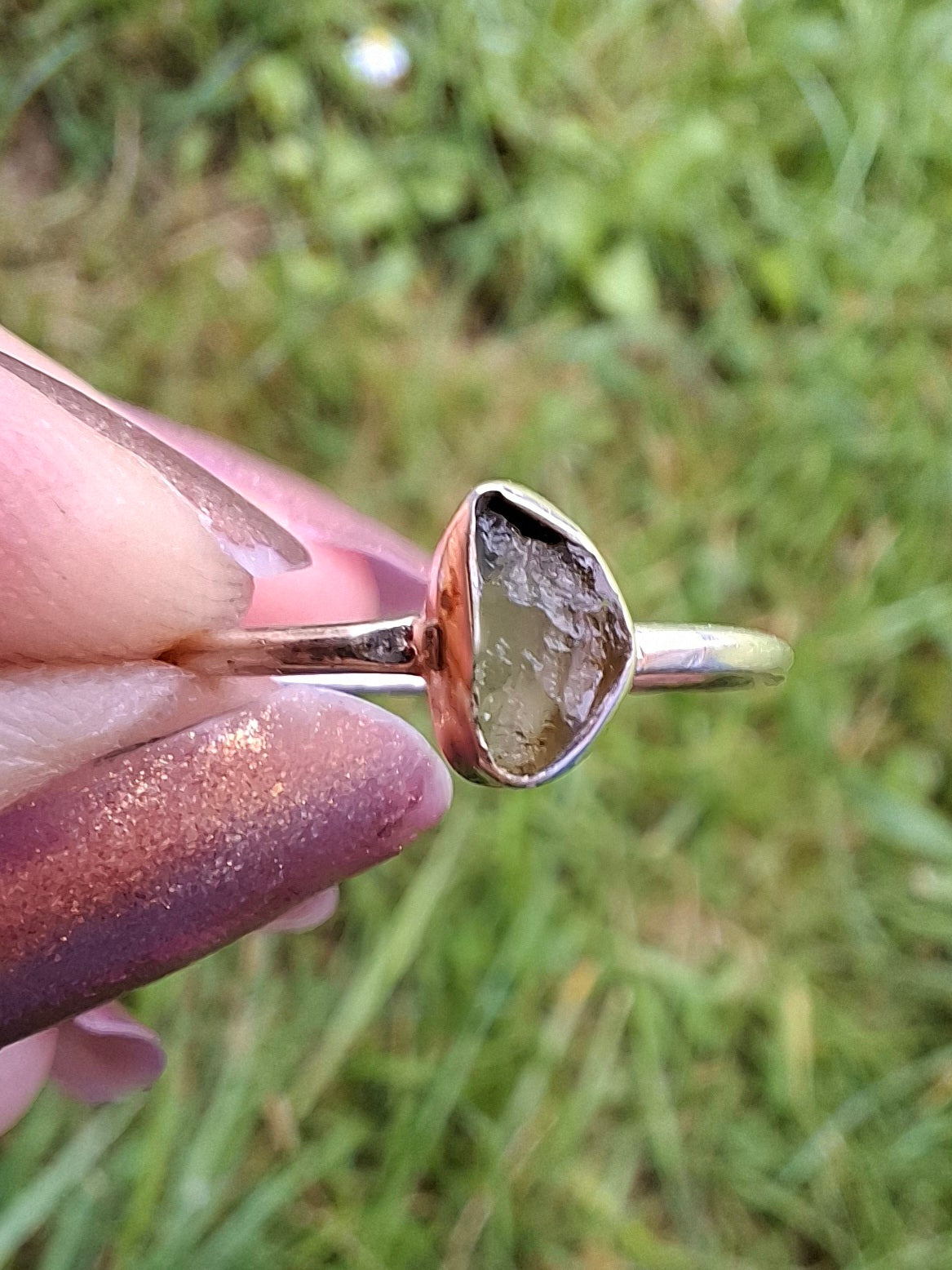 Moldavite Ring, size large L, 925 Silver, Tektite (Ref: R49)
