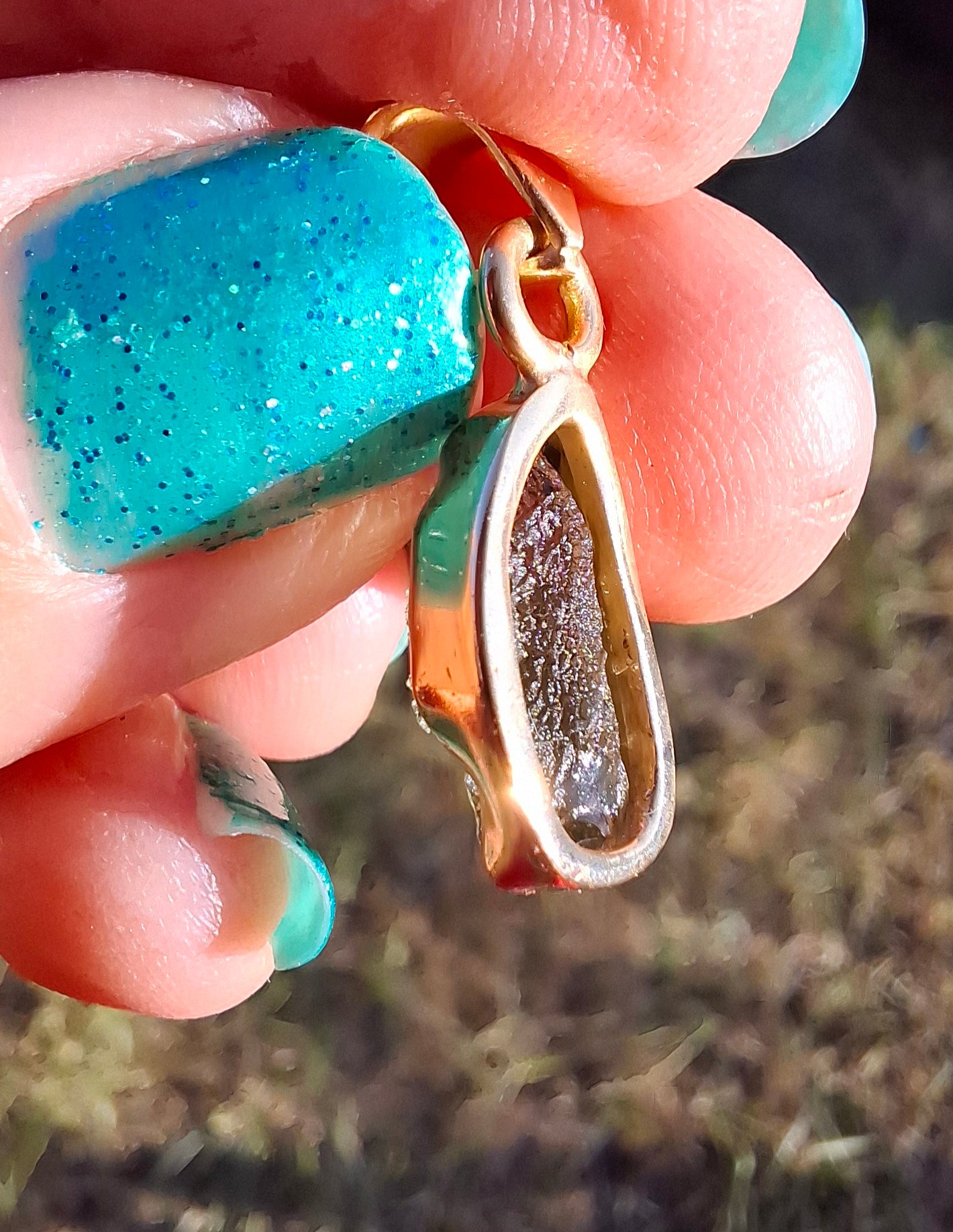 Moldavite Pendant, 14K GOLD Plated, Tektite (Ref: P450)
