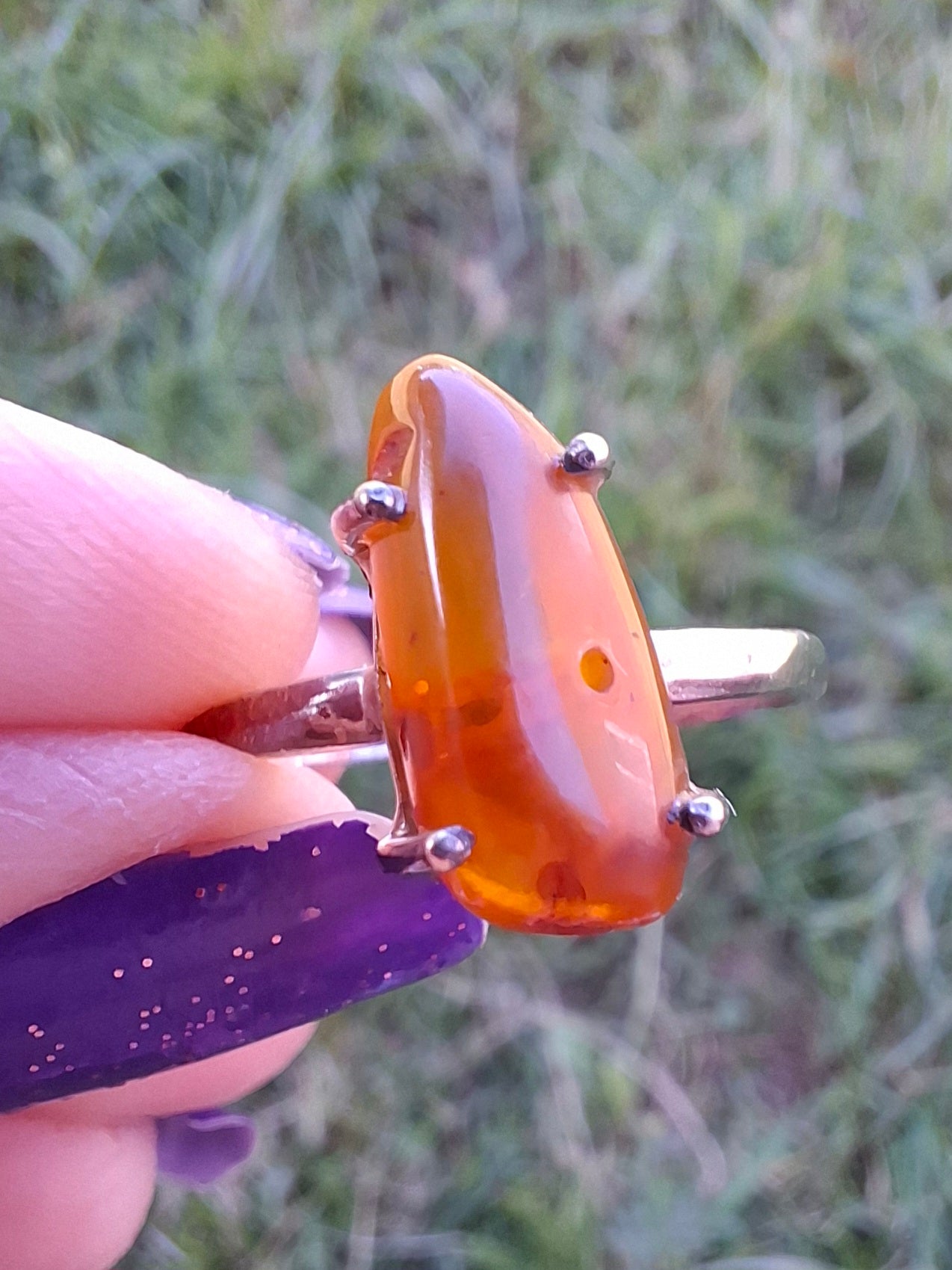 Baltic Amber Ring, size large V, 925 Silver, Fossil (Ref: AR23)
